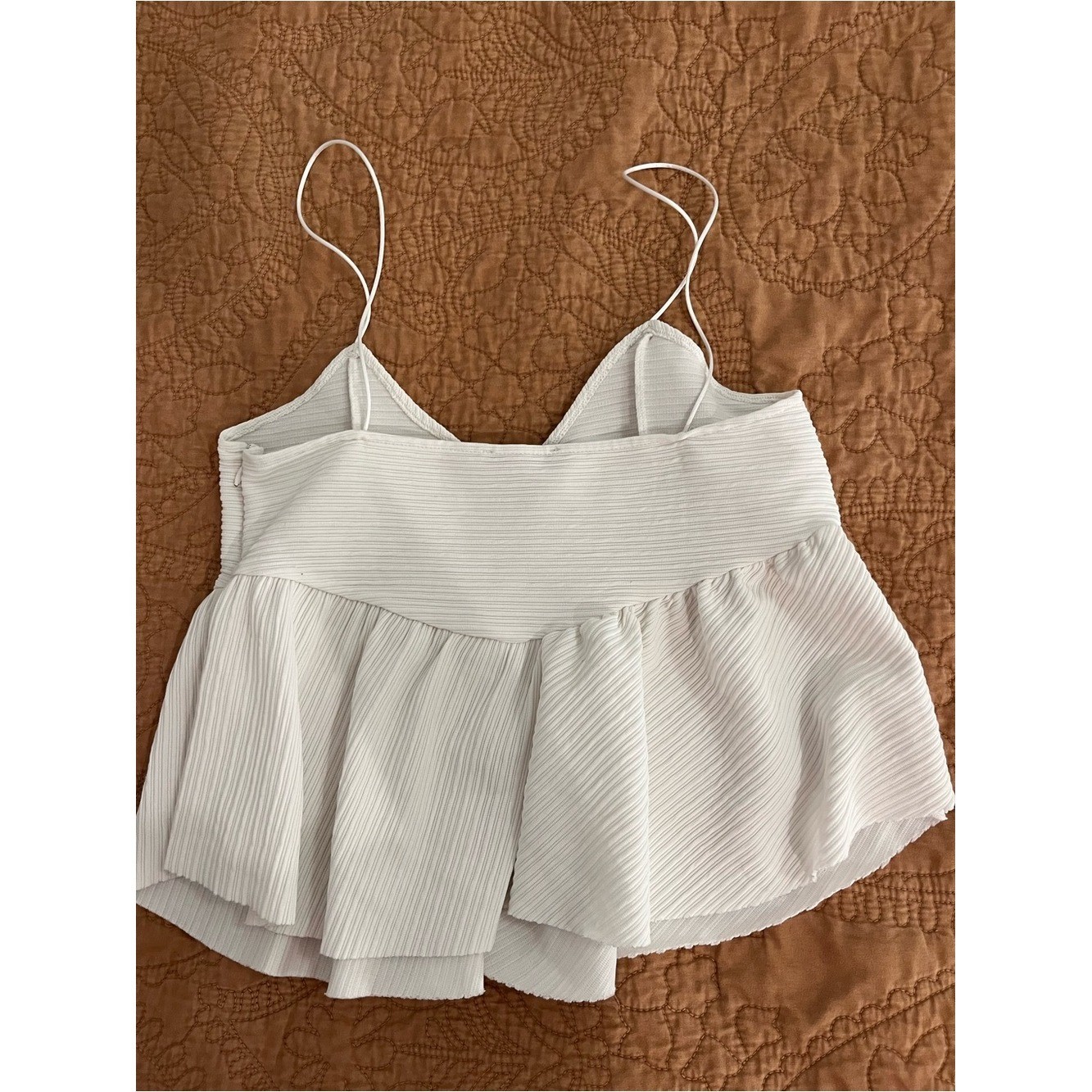White Pleated Peplum Baby Doll Cami Top Women Small Tank Spaghetti Strap Y2K
