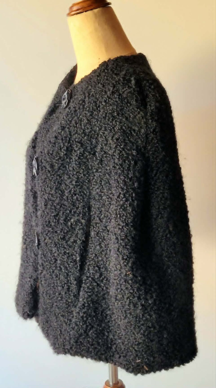 Vintage 1950s Wool Bouclé Capelet Cape Coat Hand Openings Medium