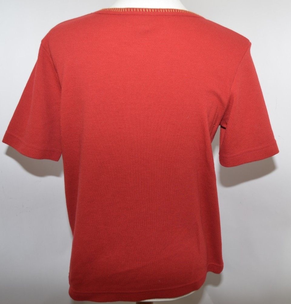 VTG Graff Red Textured Blank Shirt Blouse Top Gold Made in USA Womans M