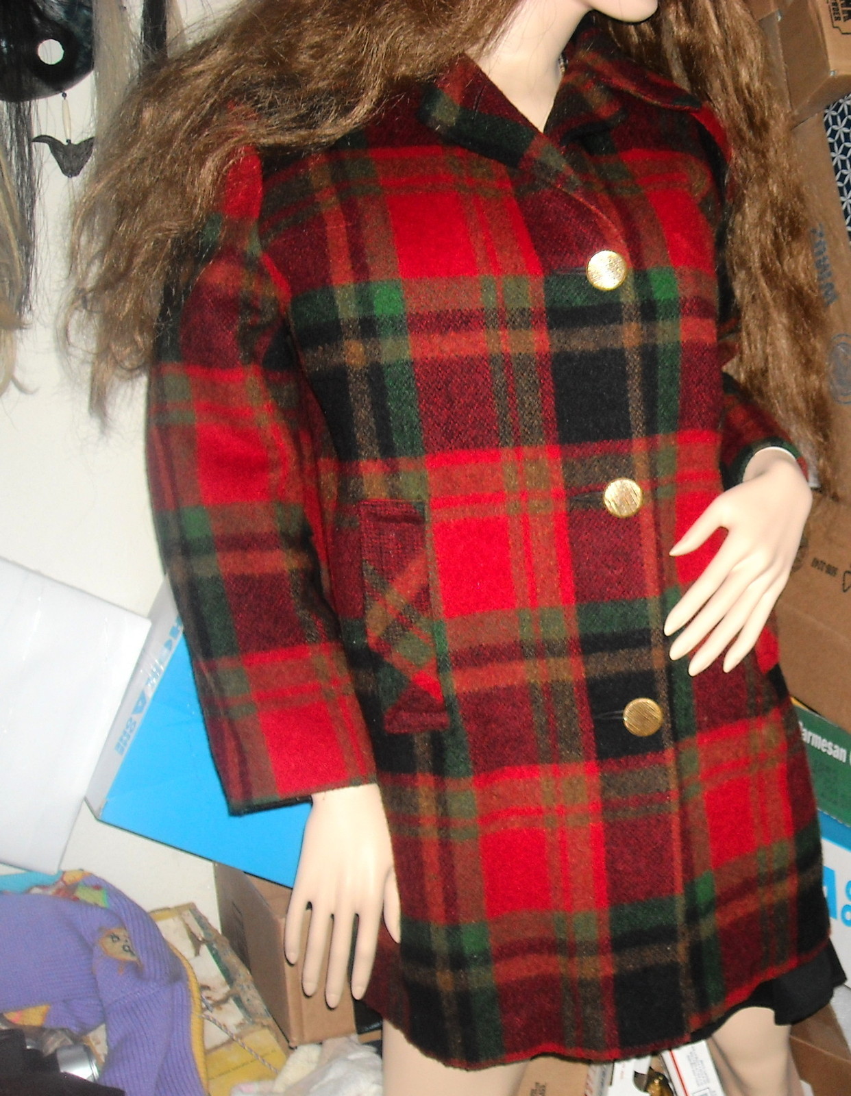 White Bear of St Paul USA womans coat jacket red green plaid wool M/L short appr