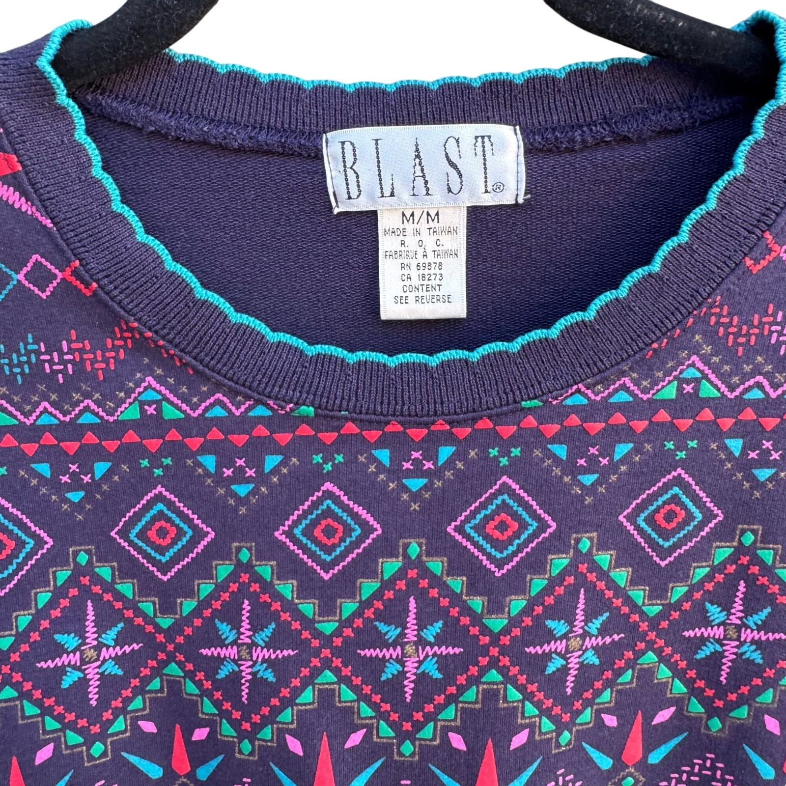 Blast Vintage 90s Geometric Fair Isle Eclectic Sweatshirt Grannycore Retro M