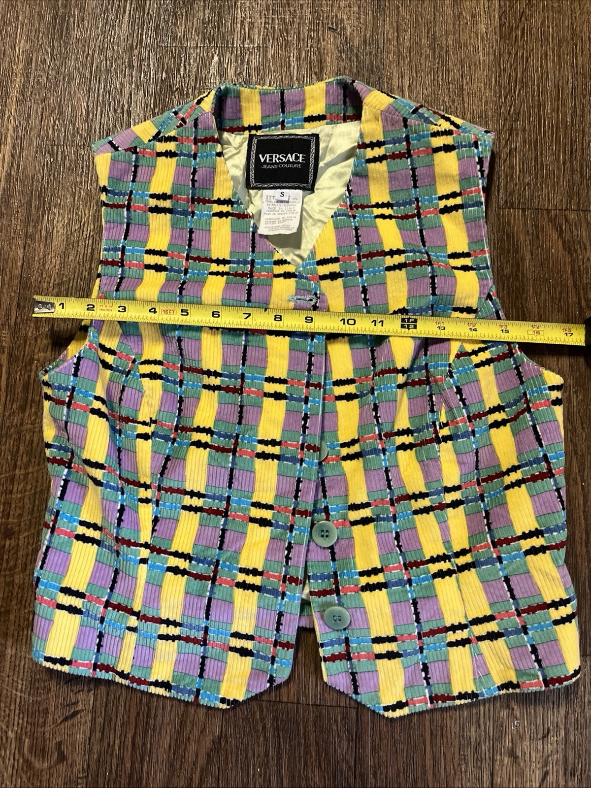 Versace Jeans Couture Vest Women’s Small Vintage Pastel Plaid Corduroy VJC