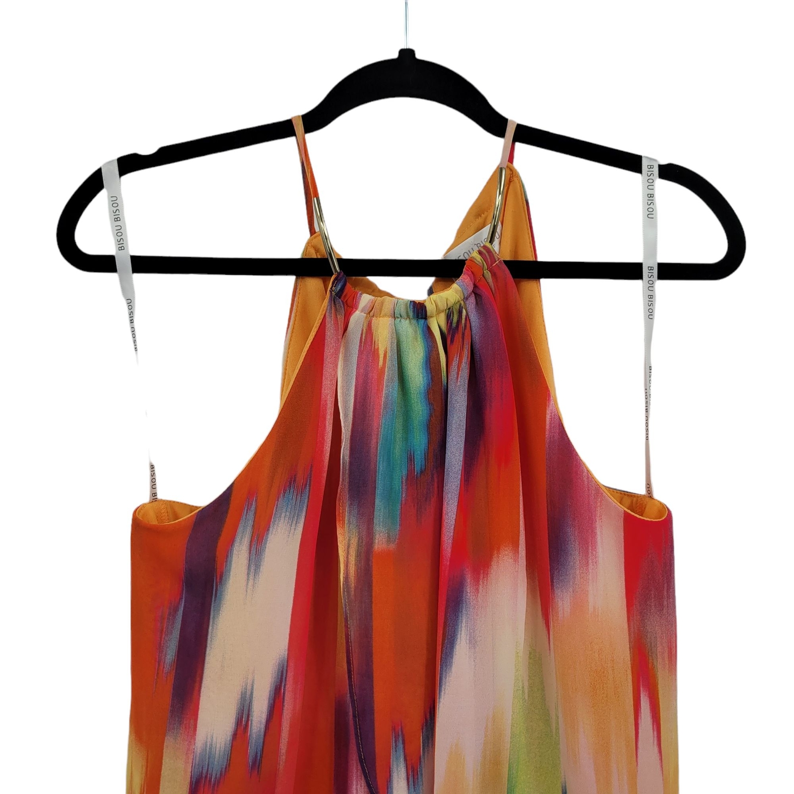 Vintage Bisou Bisou Dress 8 Rainbow Tiered Ruffle Shift Halter Colorful Pride