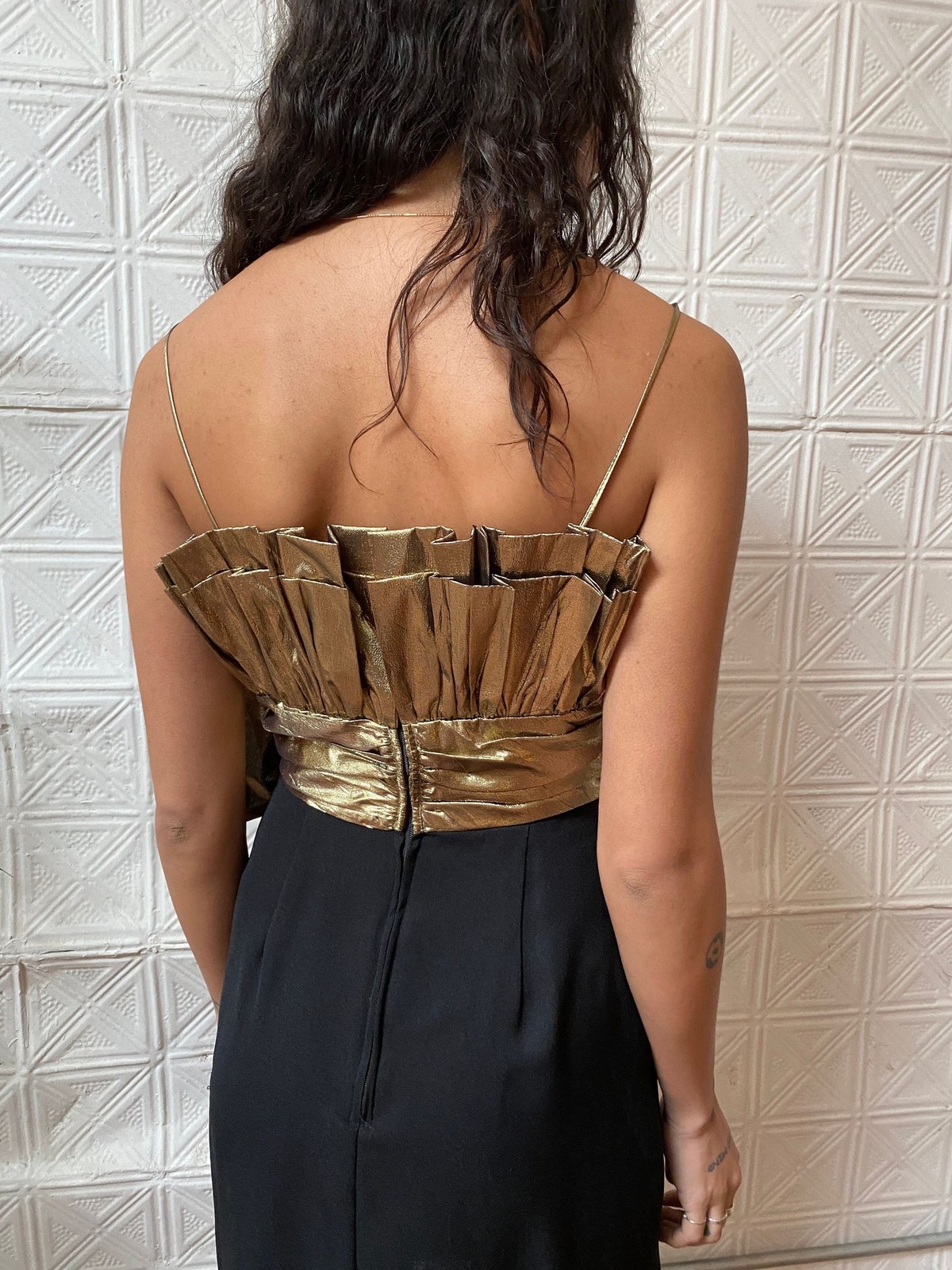 vintage 80s prom dress / 1980s black and gold metallic cocktail party dress