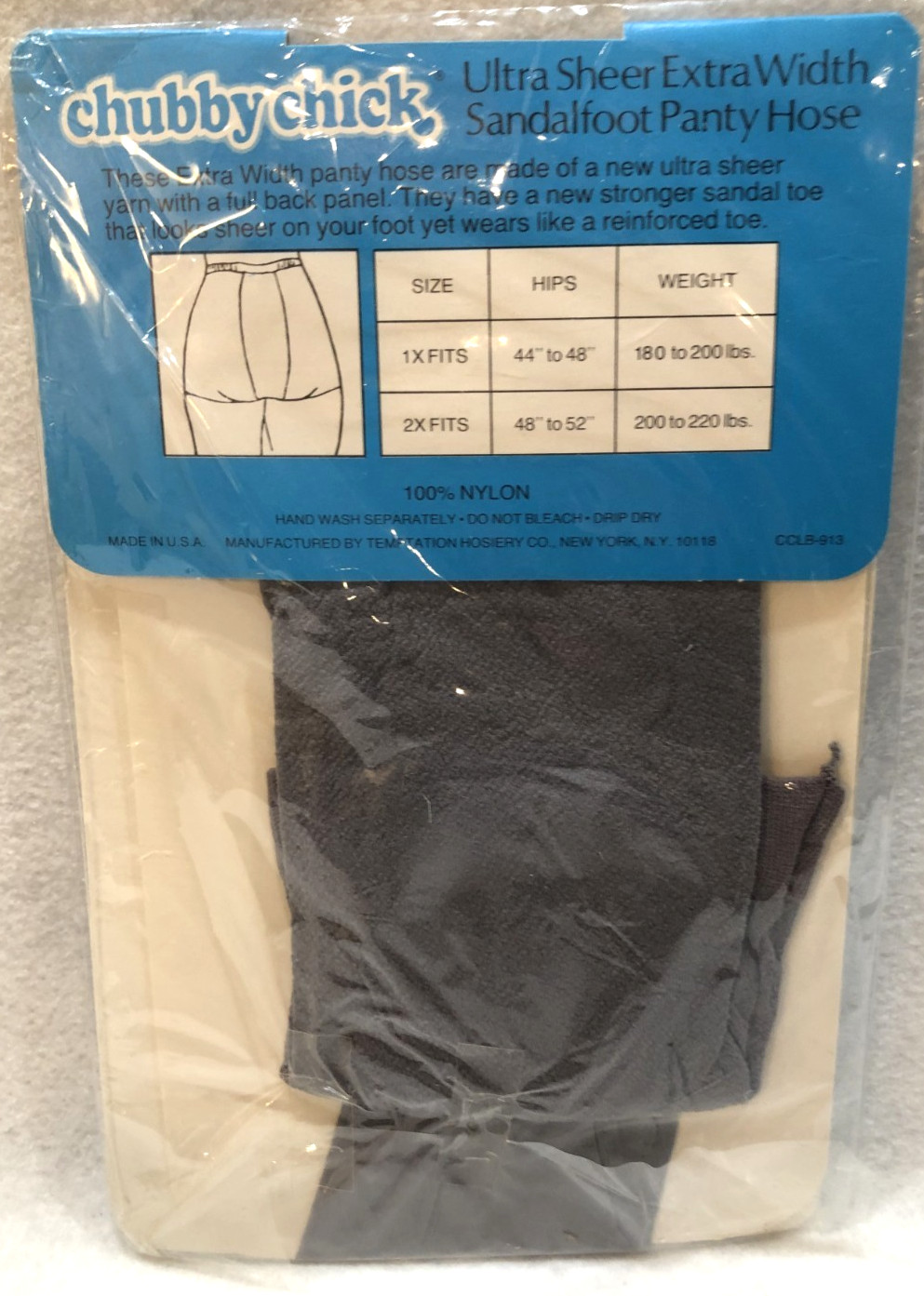 Vintage Chubby Chick Extra Width Pantyhose Sz 1X Grey 44″-48″ Hip Sandalfoot NOS