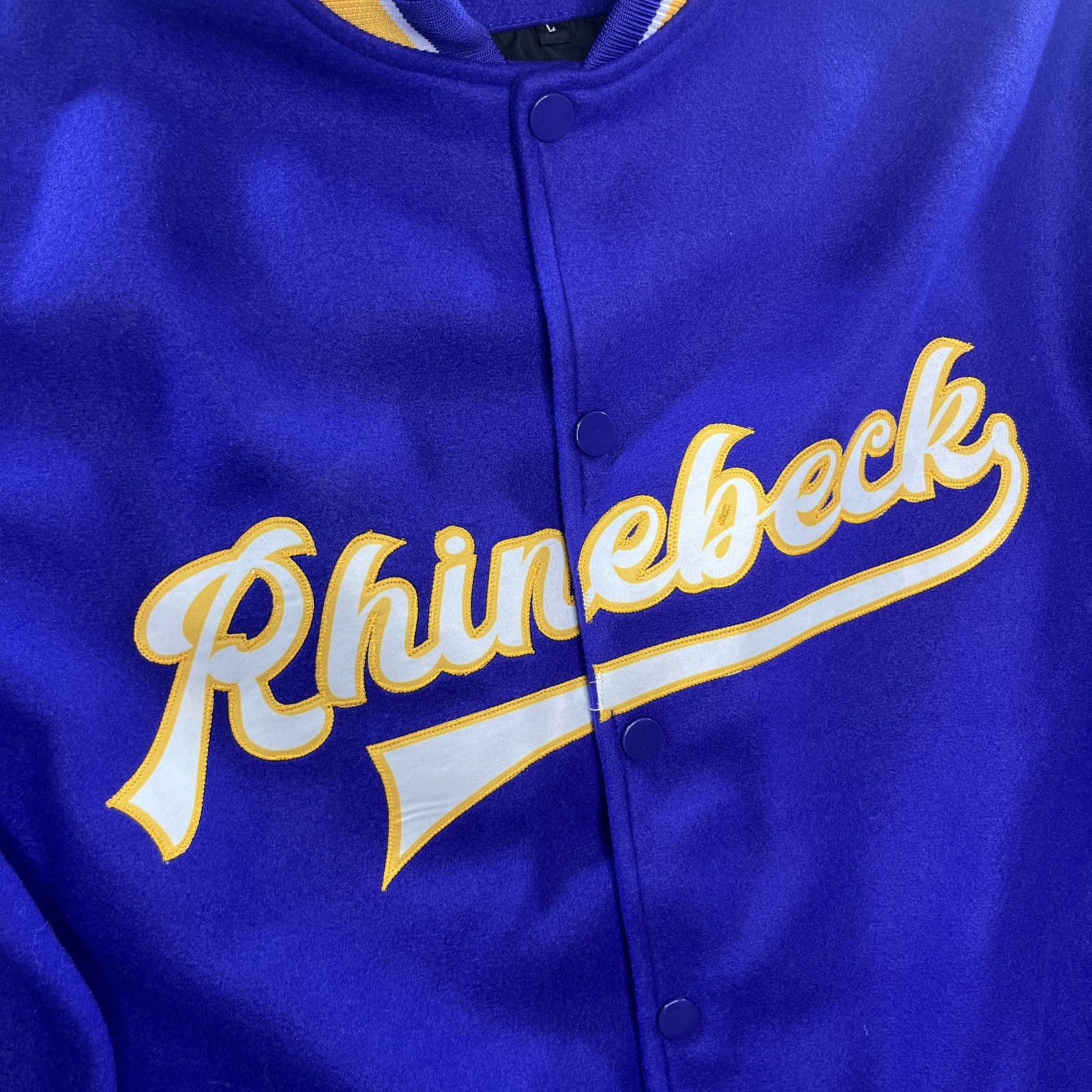 Rhinebeck NY High School Purple Yellow Letterman Stitched Button Jacket Large