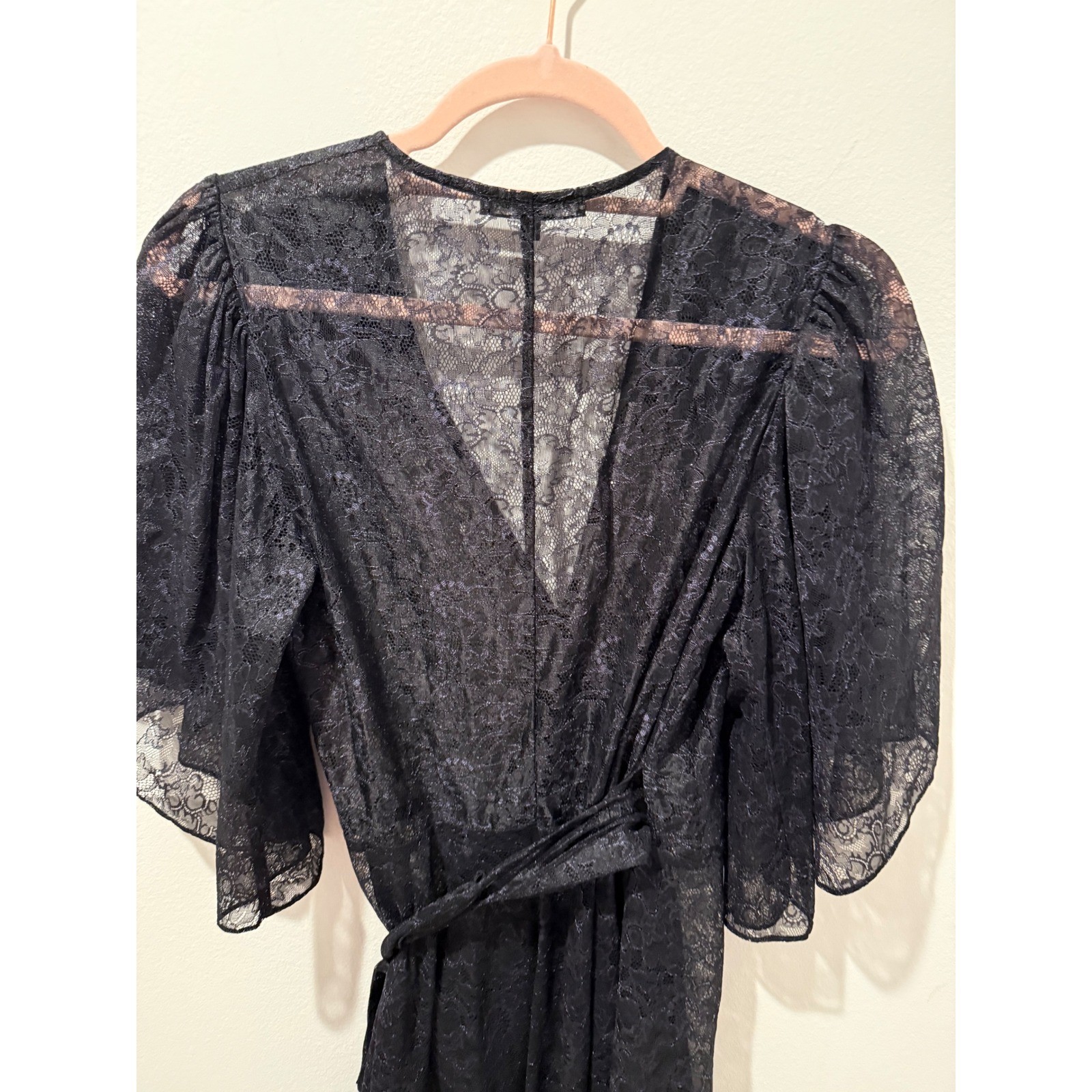 Vintage Y2K Betsey Johnson New York Black Lace Sheer Wrap Dress