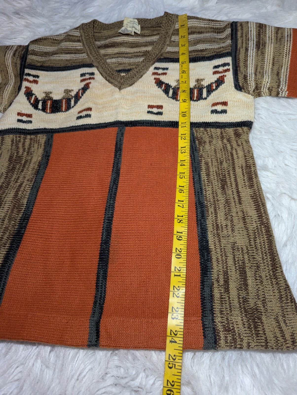 VTG J.L. HUDSON’S Knit Sweater Orange Brown RETRO Hippie Groovy Womens Large EUC