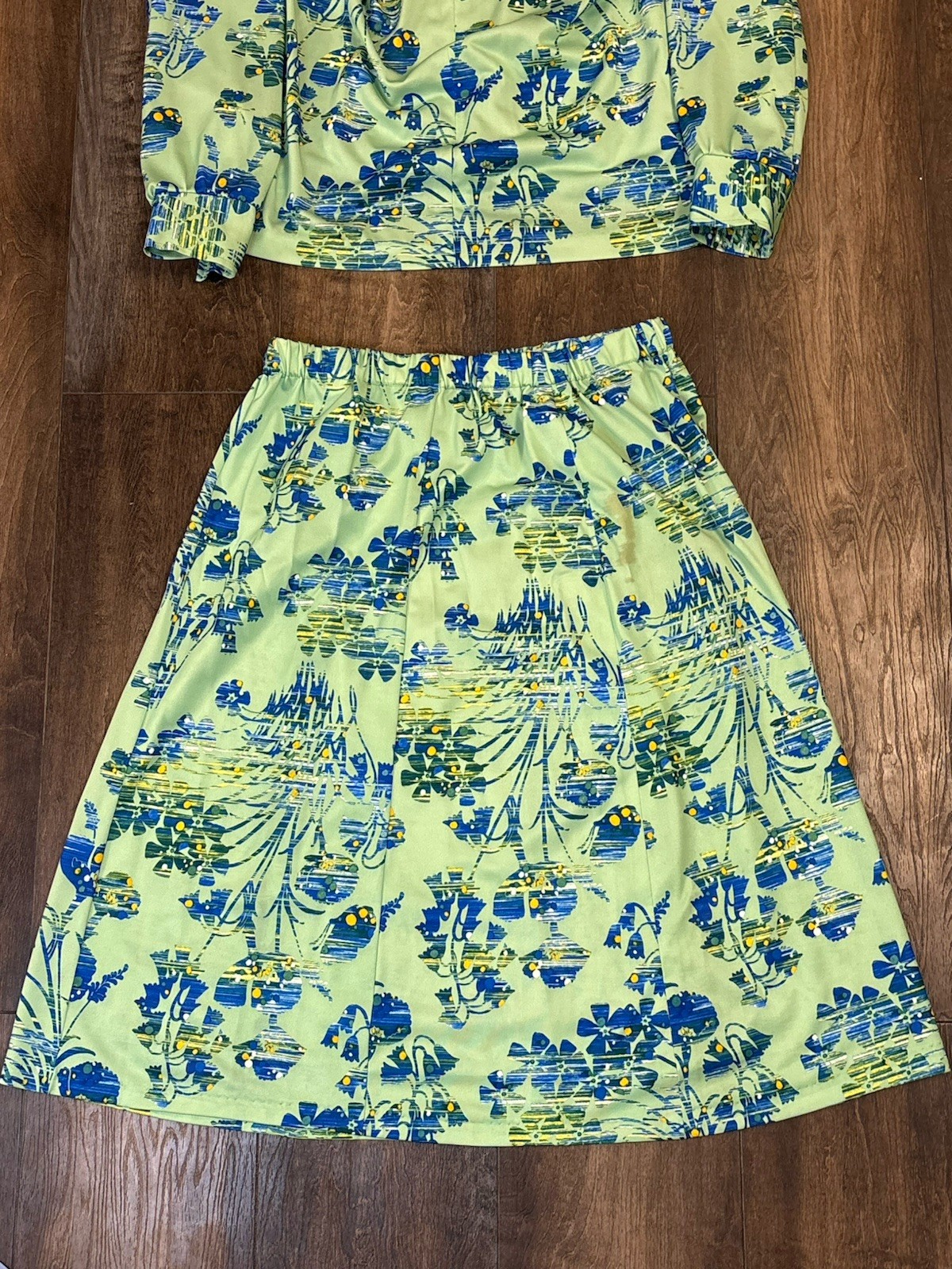 Vtg DutchMaid Dress Womens 34 Blue Green Floral Print Hippie Boho Flower Collar