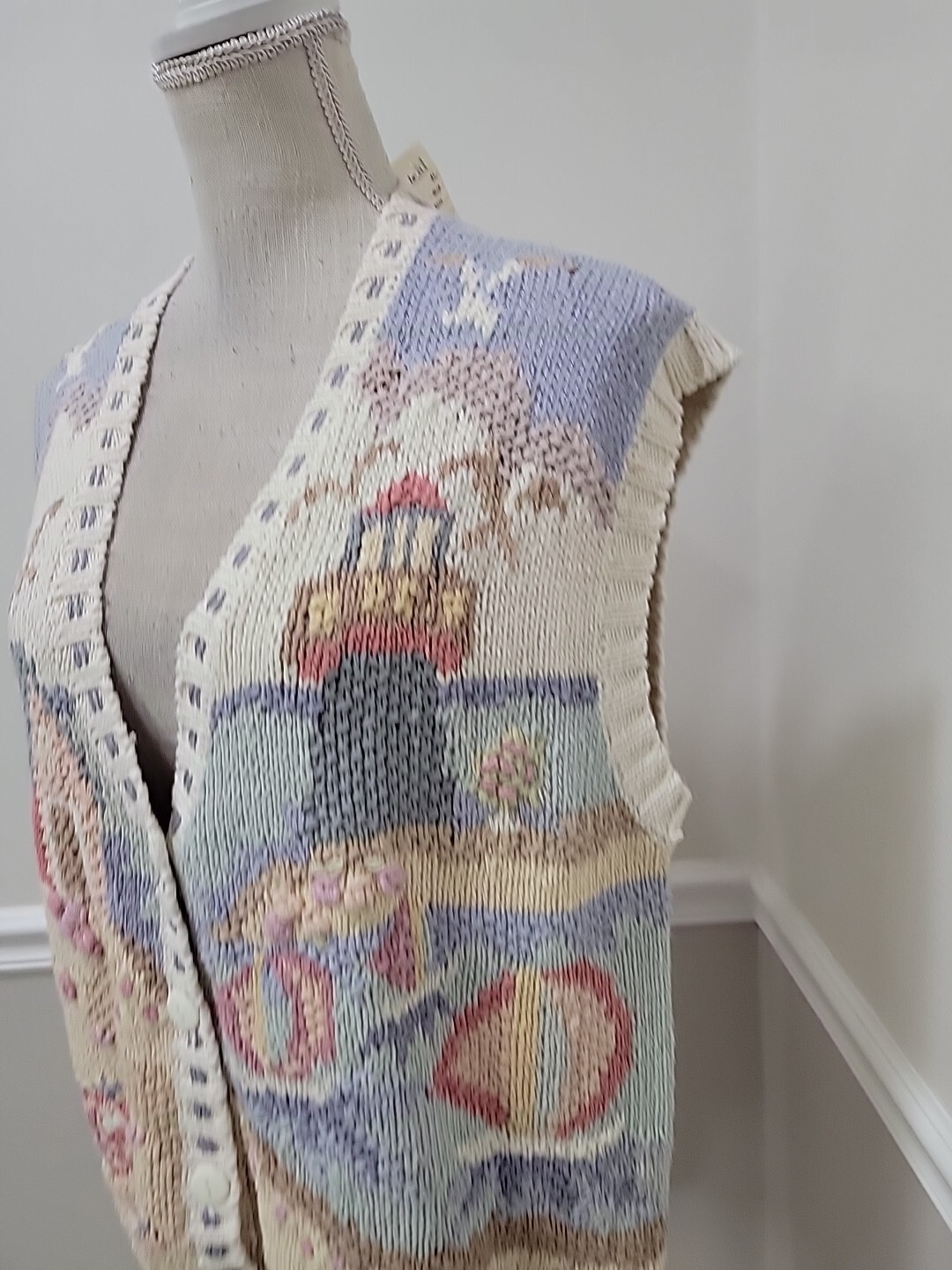 VTG BELDOCH POPPER USA Sweater Vest Lighthouse, Sailboats, House,Birds NWT