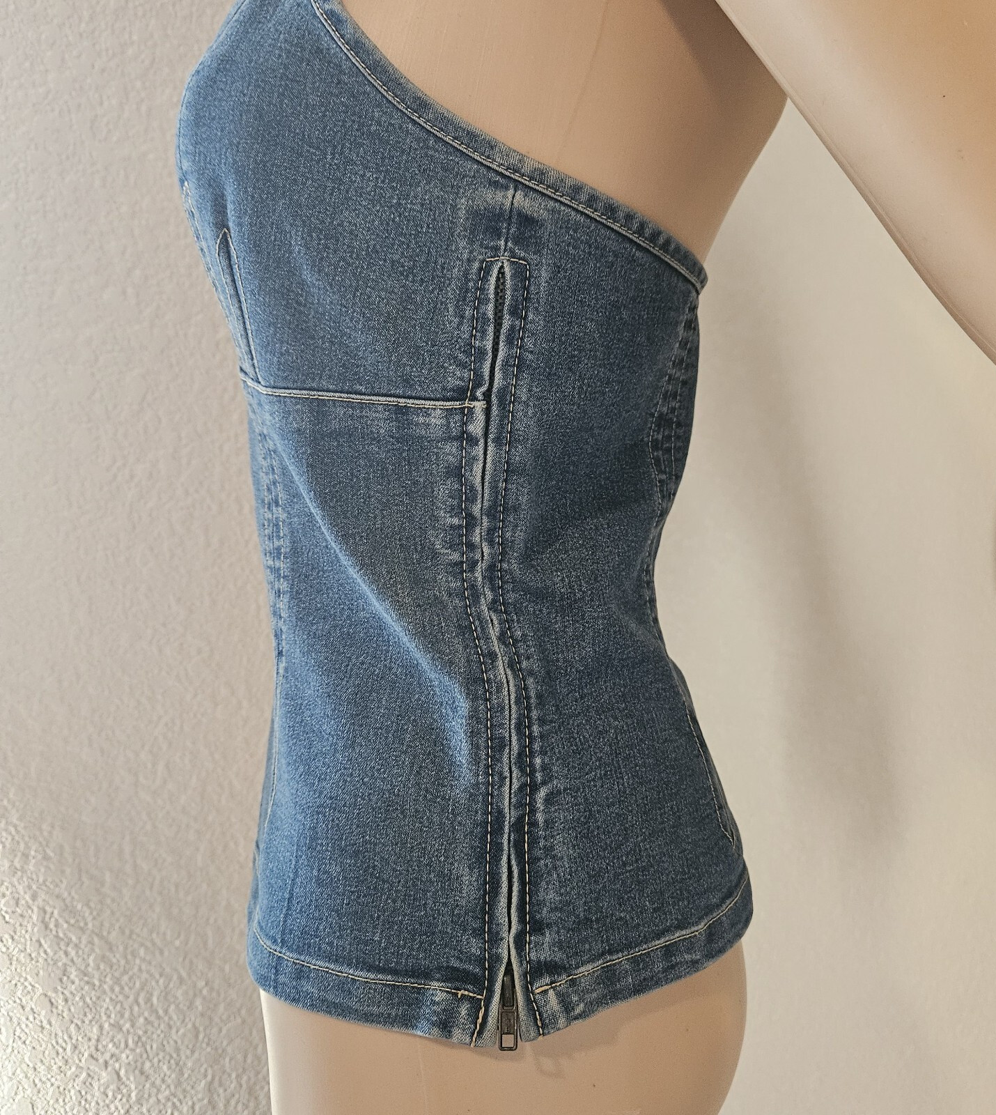 Vintage Y2K Denim Halter Top Side Brass Zipper European Size 38 Boho Western