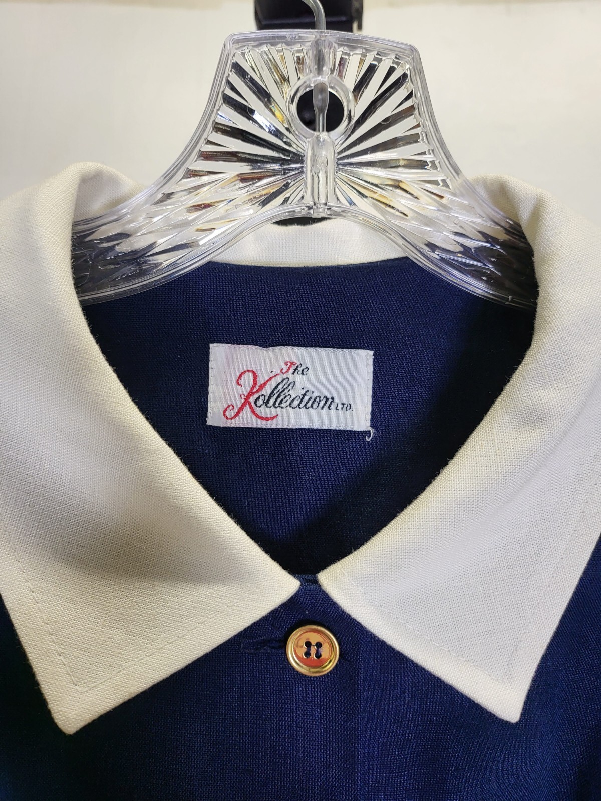 Vintage Blue Dress Peter Pan Collar Gold Buttons Size 12 The Kollection INC