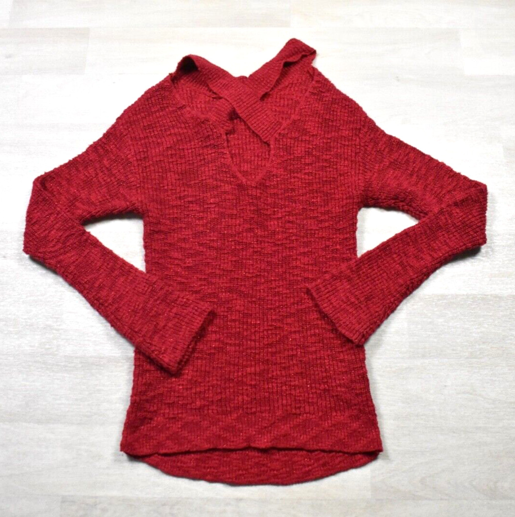 Y2K Does 70s New York & Company Red Bell Sleeve Glitter Sparkle Medium VTG 2000s