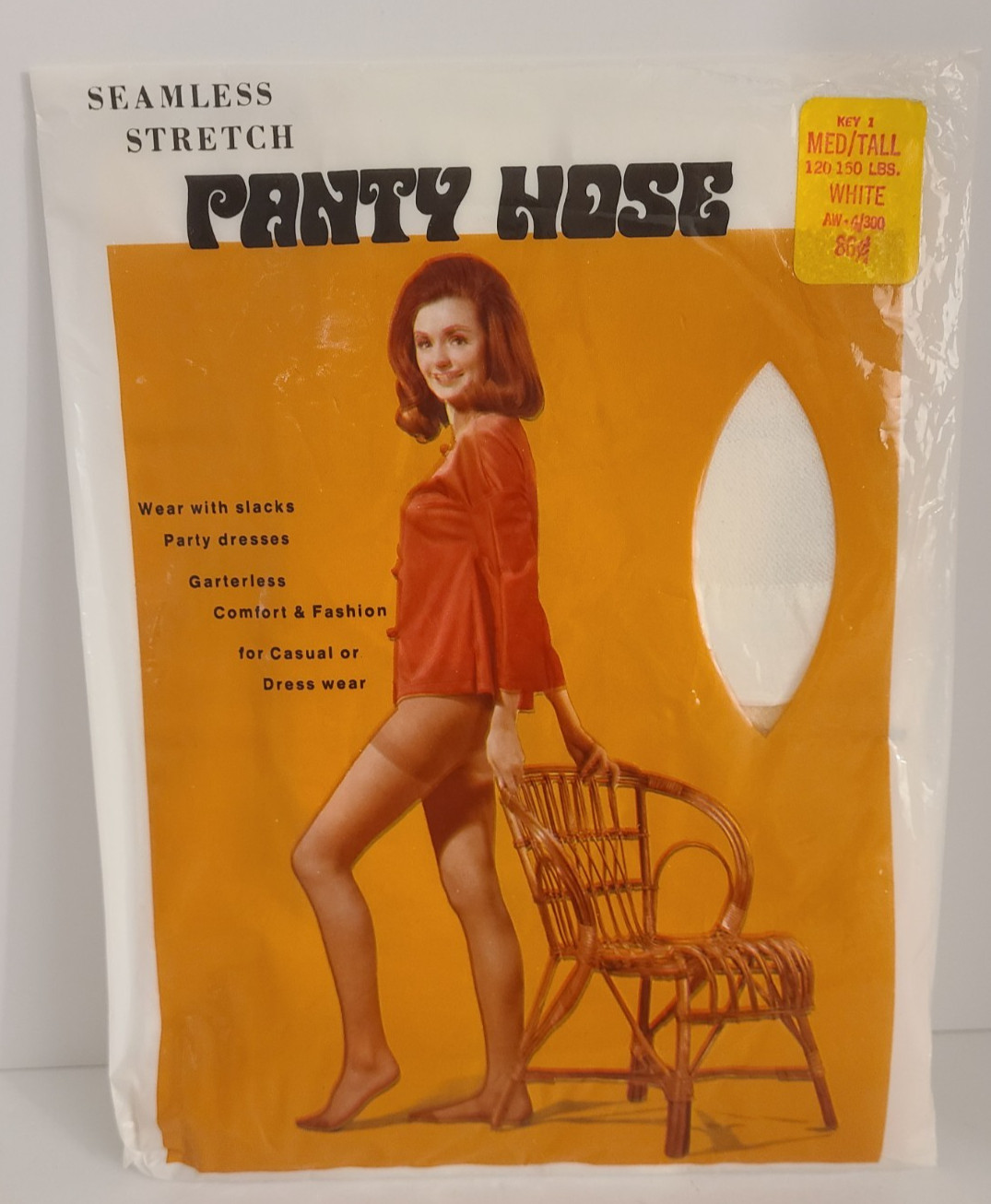 Vintage WHITE Nylon Pantyhose Kresge Med/Tall 120-150lb Seamless Stretch