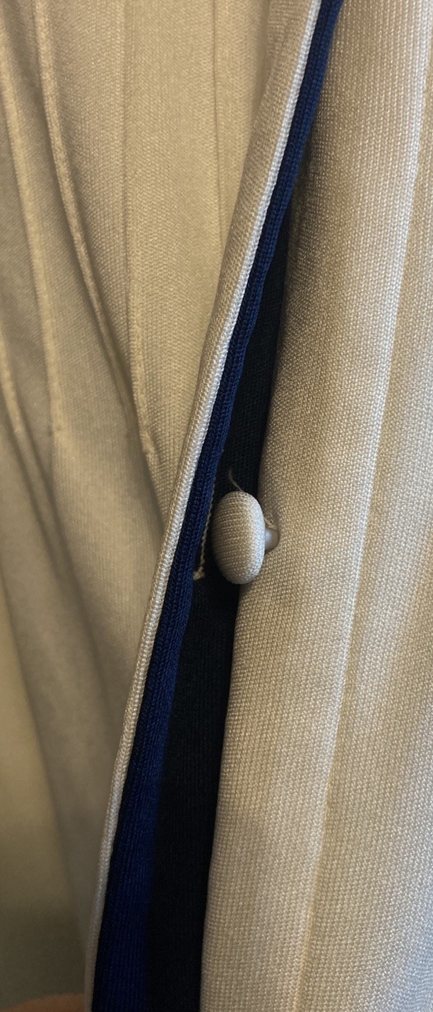 70s The Kollection Womens Shirt Dress Ivory Navy Trim Belt Loops *READ* – AS IS