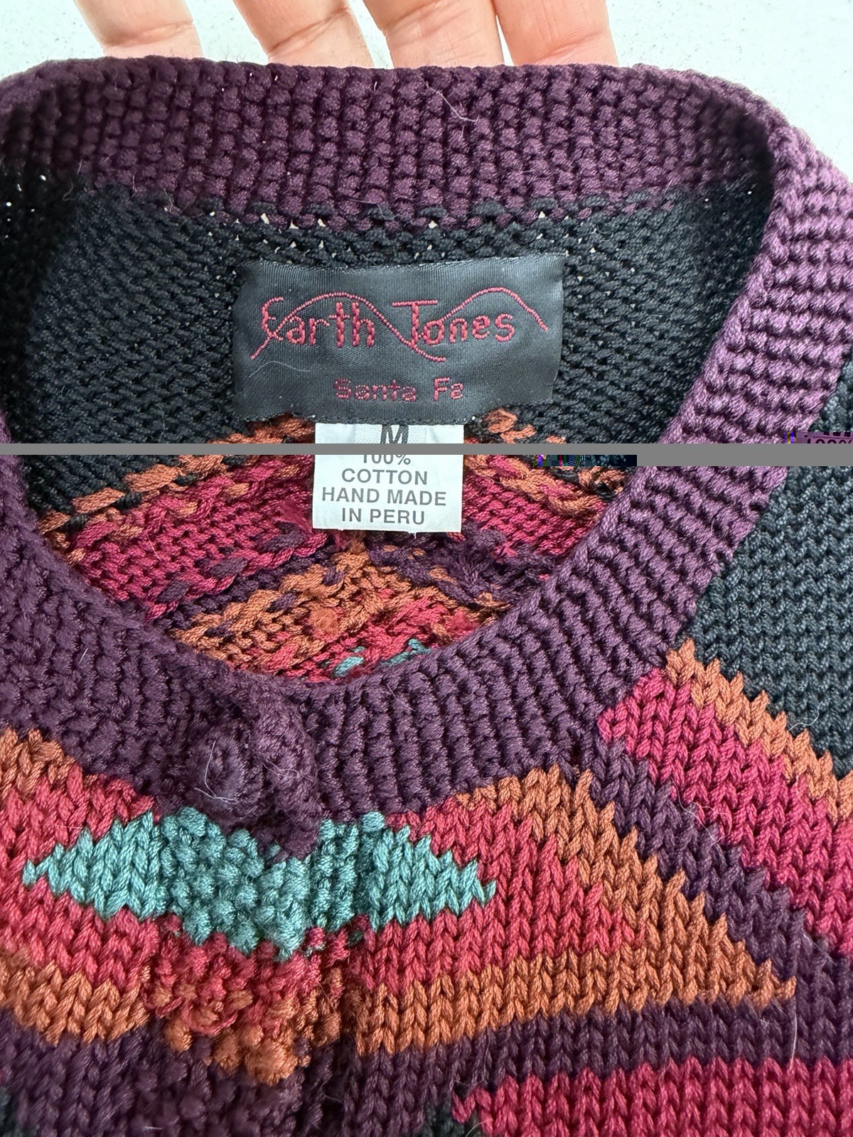 Vtg Earth Tones Santa Fe Sz S/M Cardigan Sweater Aztec Southwestern Cotton Peru