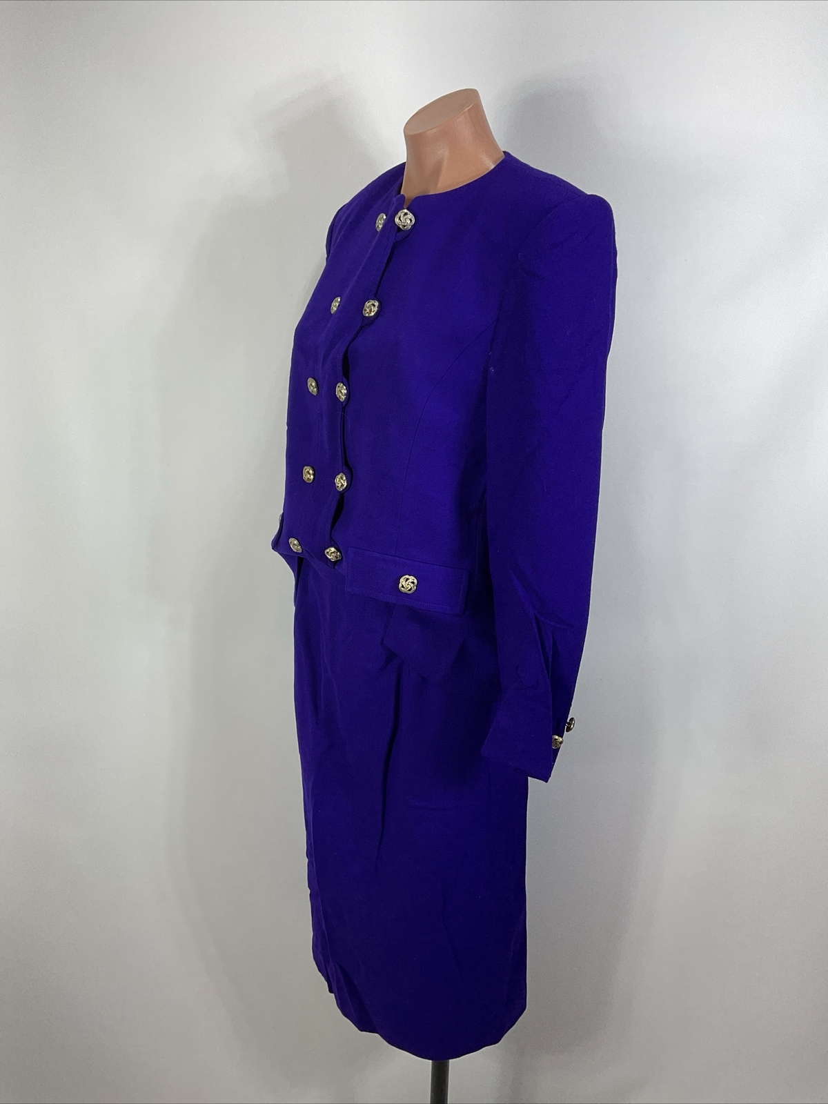 Vintage Herbert Grossman Wool Skirt Suit 2-Pc Set 6 Royal Purple Made USA
