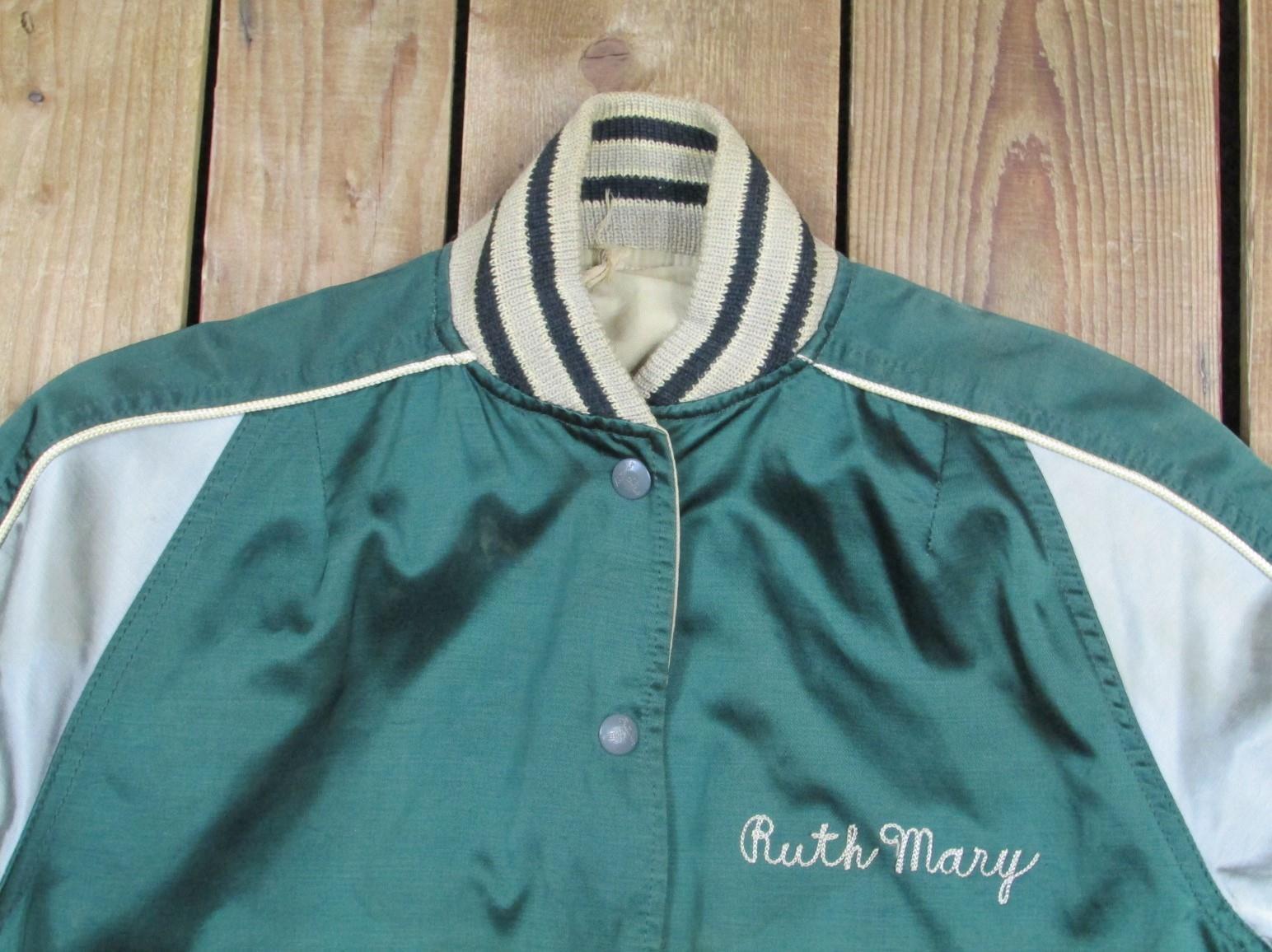 Vintage 1950s Butwin Satin Athletic Jacket Green/Silver Newmanstown H.S. PA.