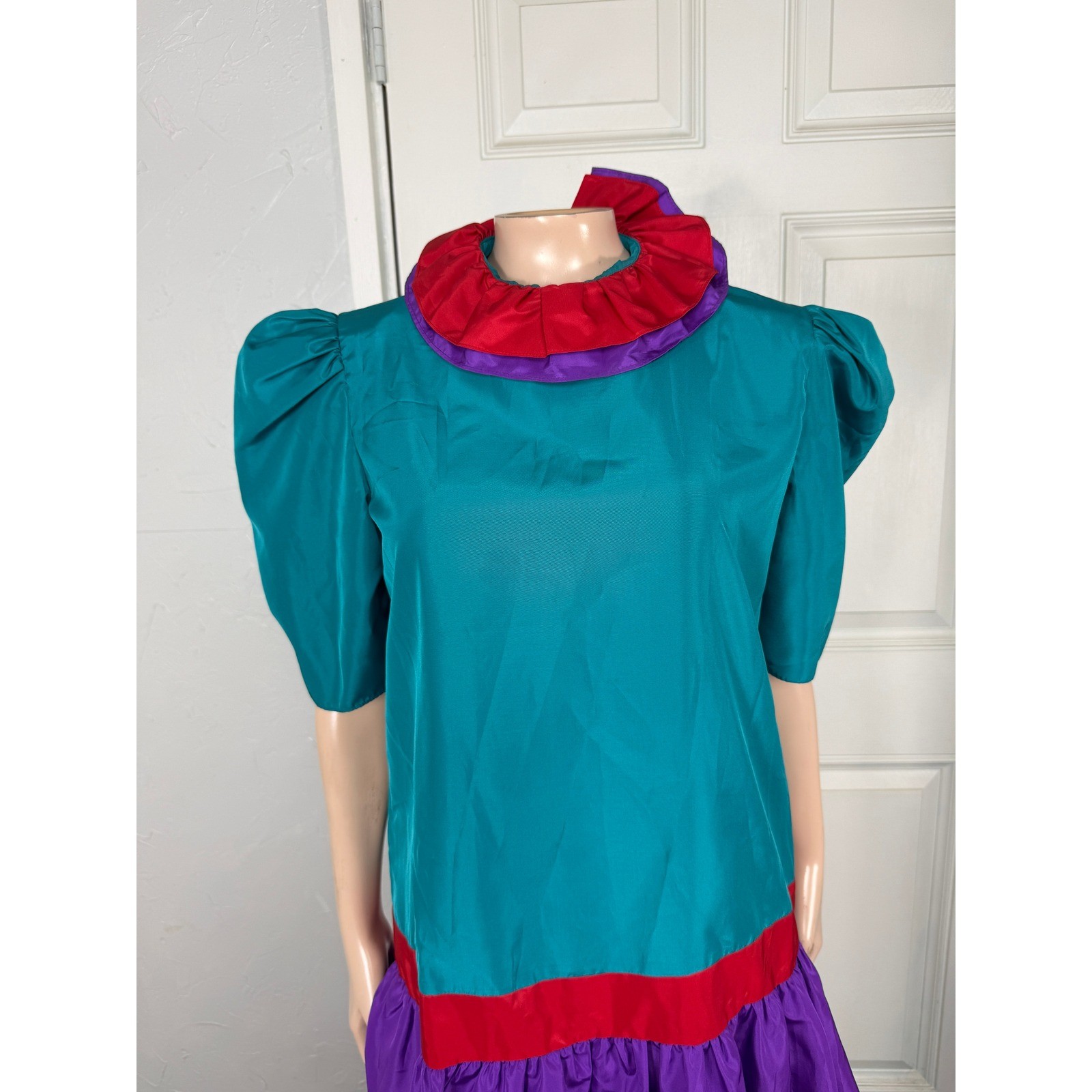 Vintage 80s 90s NOS Billy Jack Women’s Dress Party Color Block Taffeta YY20