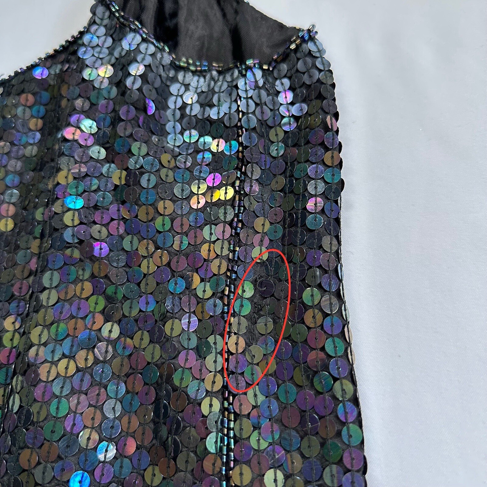 VTG 100% Silk Sequins Beaded Spaghetti Black Strap Top Spell Bound Size Medium