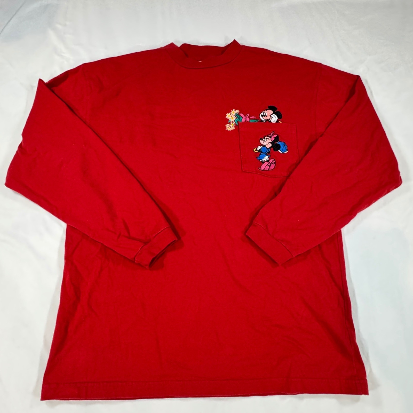 Vintage Disney Store Mickey Minnie Denim Jumper Dress Red Shirt Set L/XL Boho