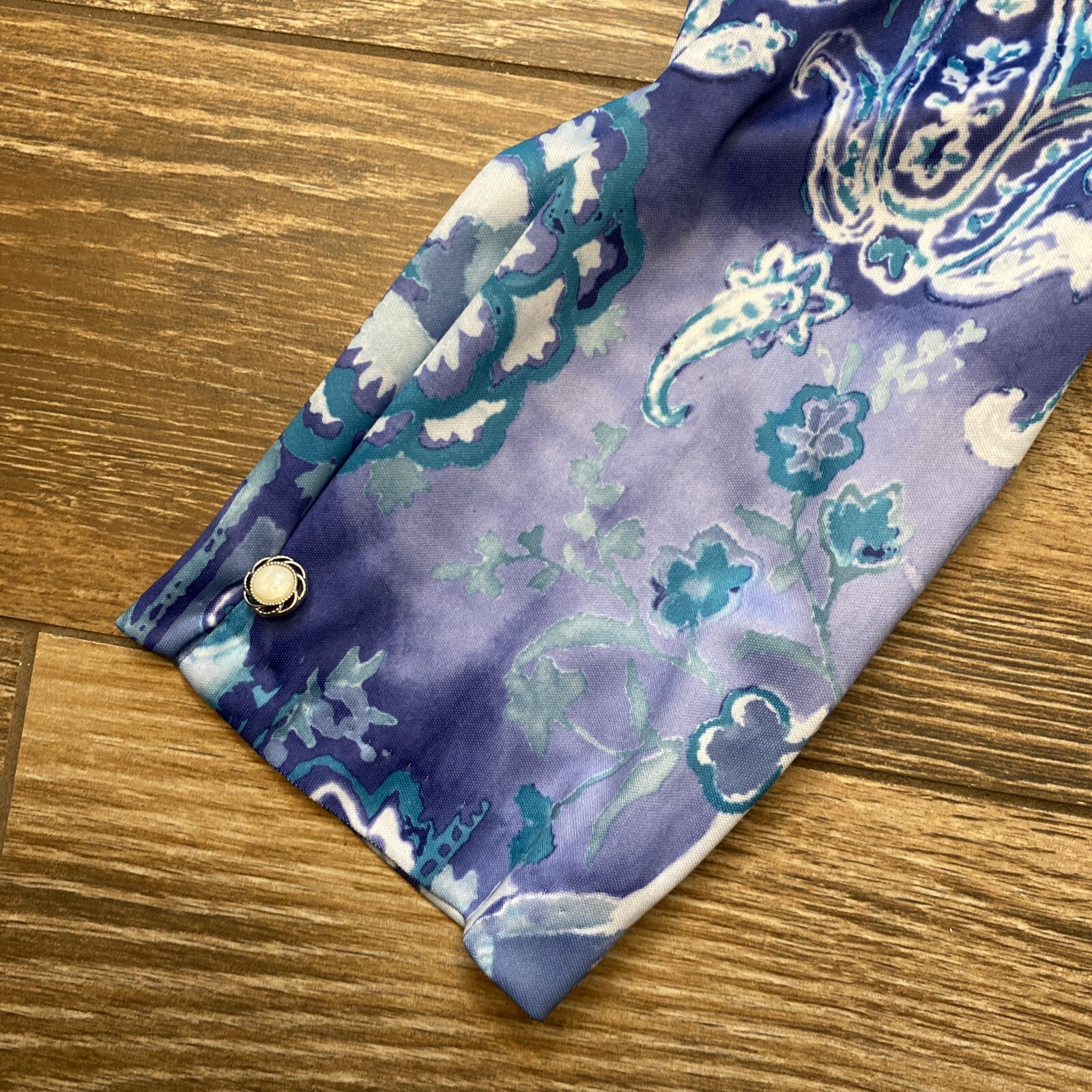 VTG 70s 80s California NEW LOOKS Blue Paisley Belted Tea Day Dress AUTHENTIC
