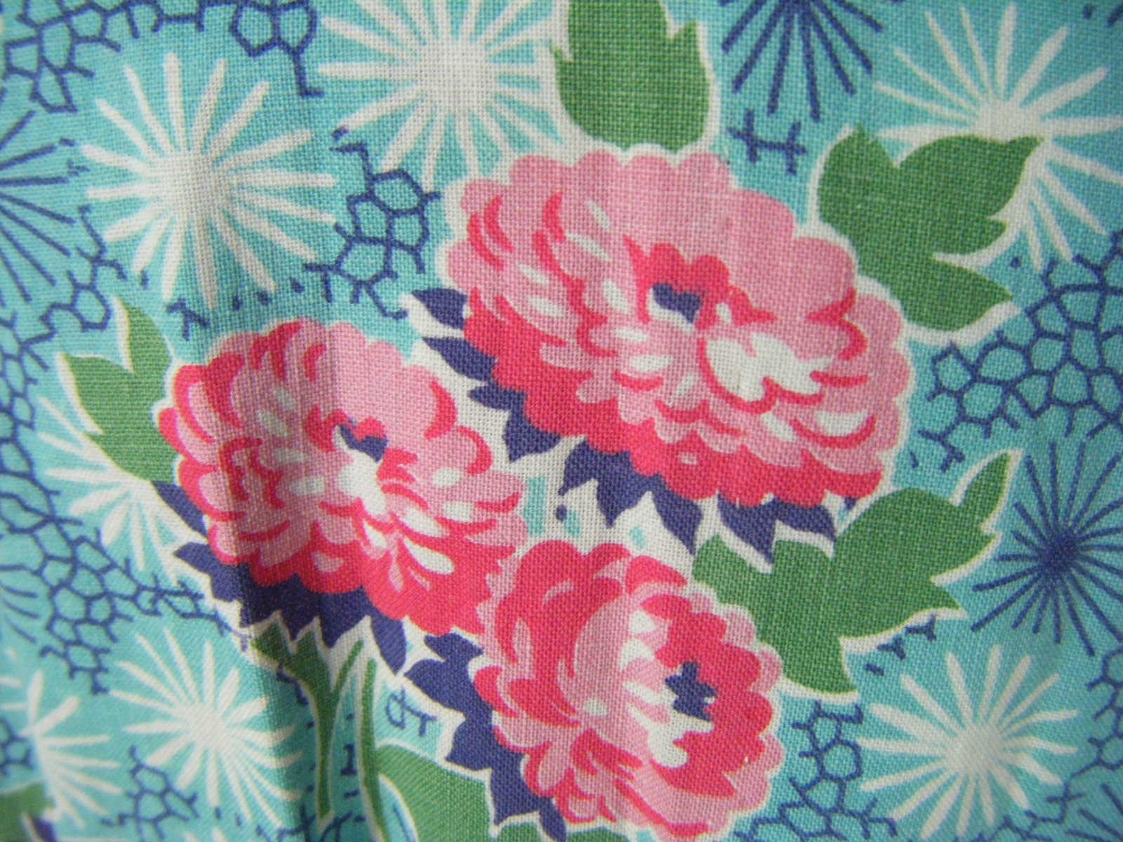 Vtg 50s Handmade Blue Pink Floral Cotton House Dress-Bust 43/M