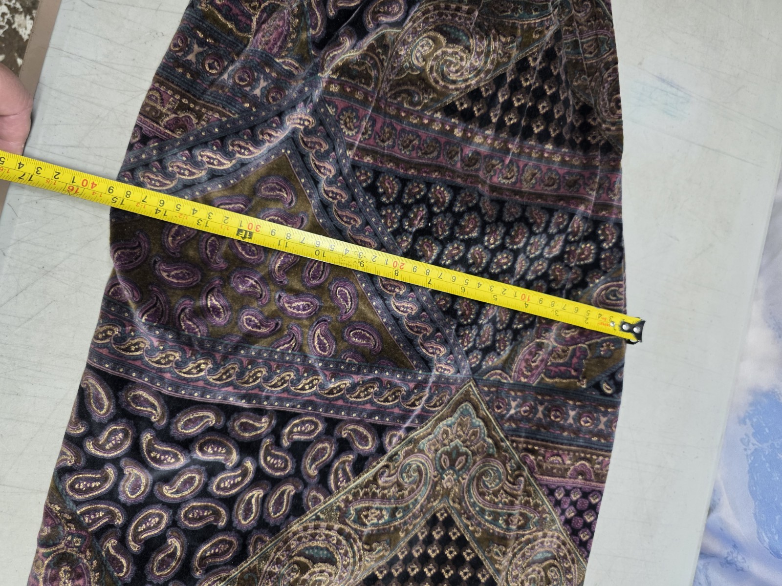 VTG Frances Henaghan Velvet Paisley 2pc Jacket Skirt Set Boho Frog Closure 12 14