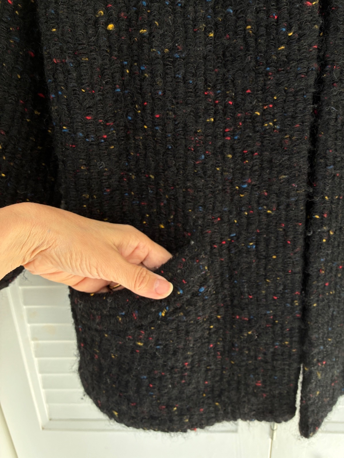Vintage Sweater Jacket Black Wool Confetti Yarn Speckled Cin Cin 1970’s 1980’s