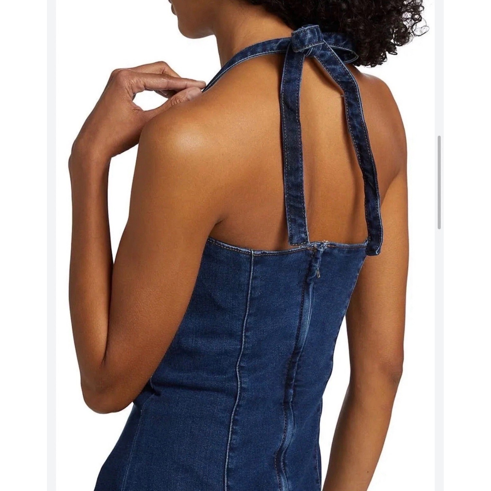 Reformation Evita Denim Midi Dress 8 Vermillion Wash Stretch Denim Halter NWT