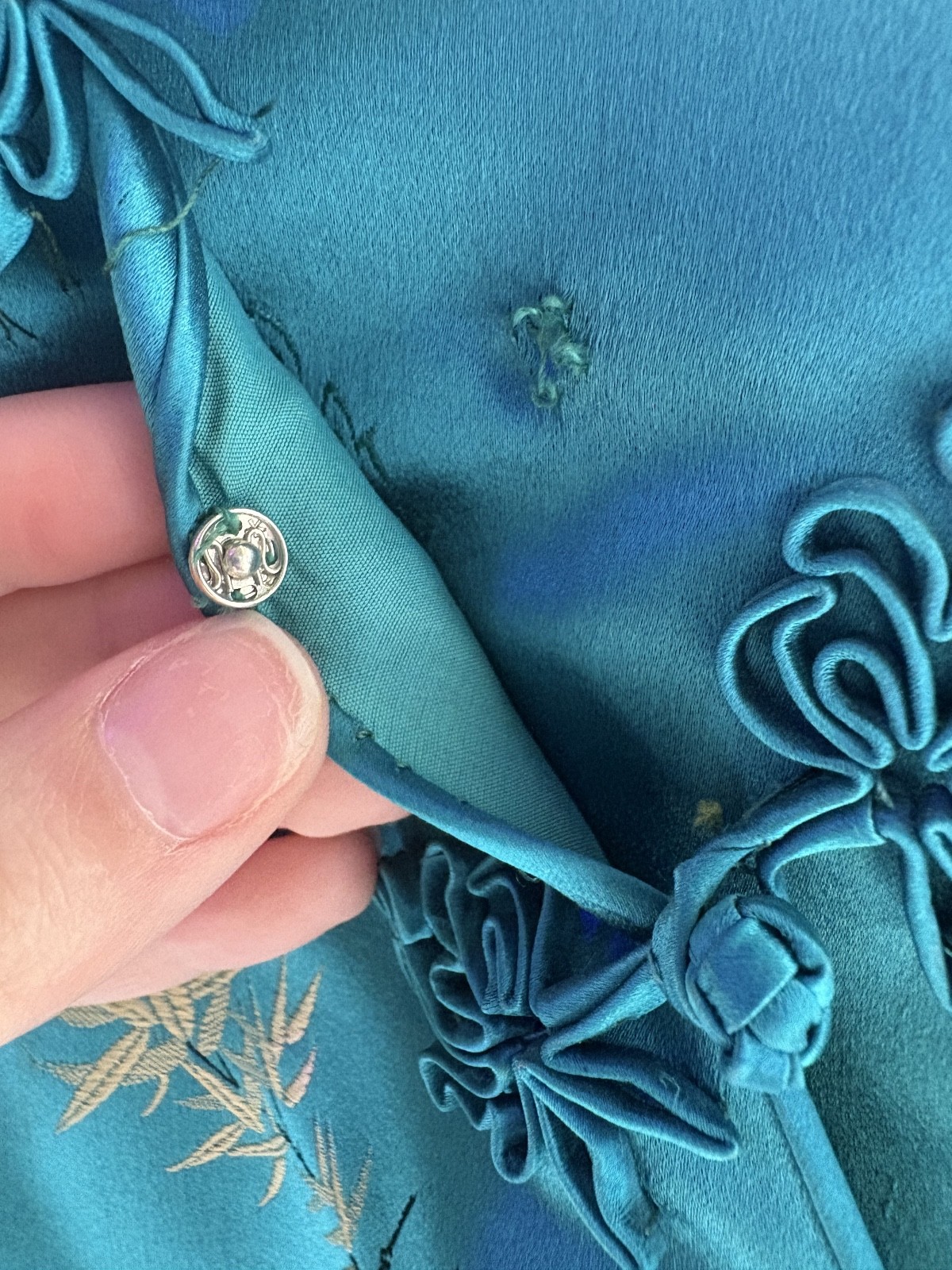 Dorothy Rose Vintage 1970s-1990s Teal Satin Chinese Cheongsam Dress size small