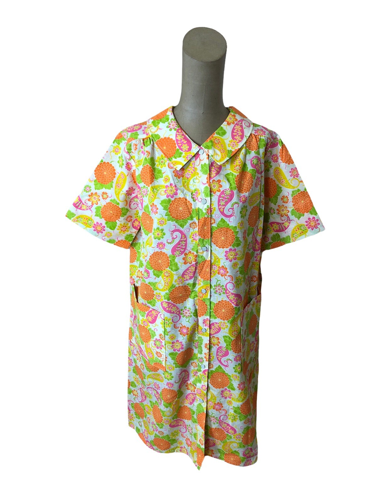 1960s Penneys House Dress Loungewear Floral Orange & Pink Size 12 Deadstock