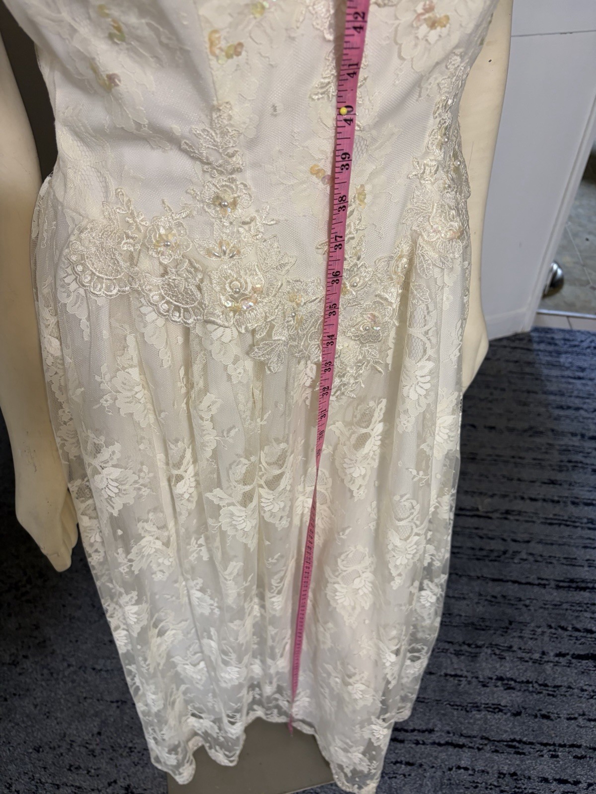 1990’s Puff Sleeve Lace Midi Wedding Dress Cottage Core Sz 12