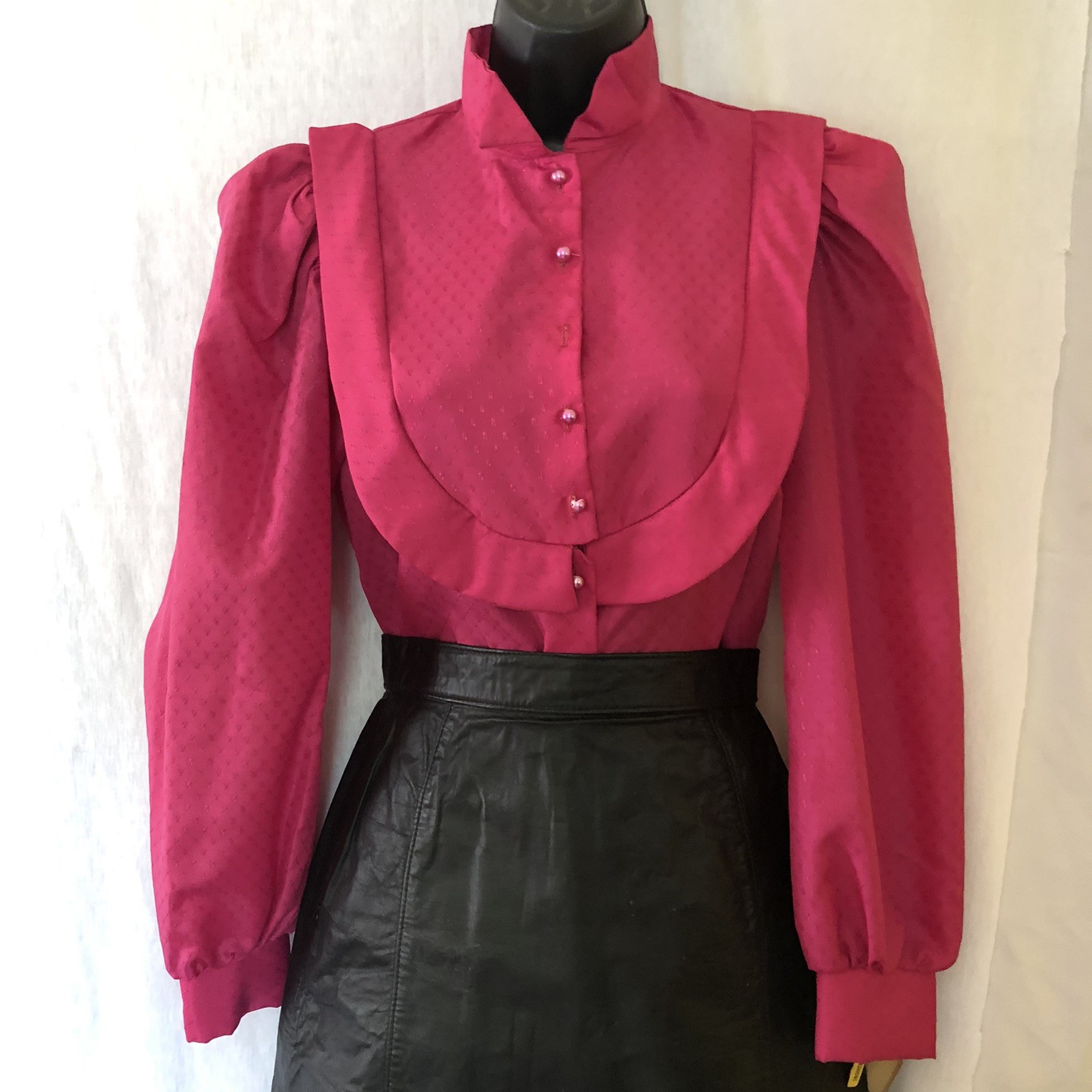 Vintage Retro 80s Office Work Blouse – Fuchsia Hot Pink – Small