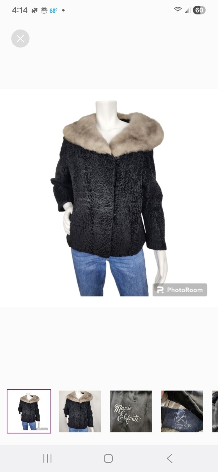 Vintage Persian Lamb Mobwife Black W/ Gray Mink Collar Jacket Size L/XL