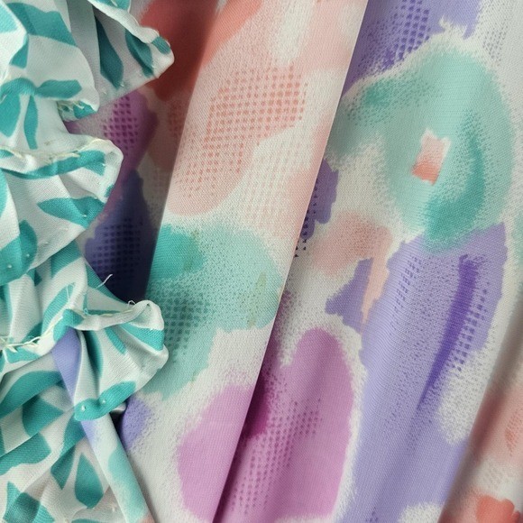 80s Vintage Assorti by Susan Freis Pastel Ruffle Bodice Dress Small Ruffle LS