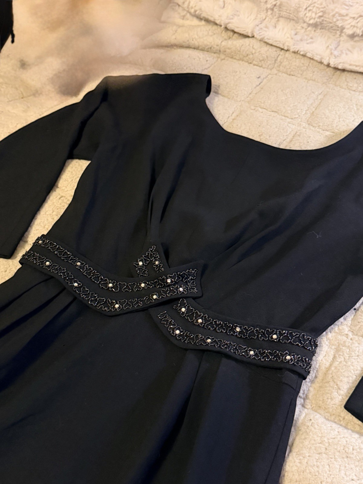 Vintage 50s Brown Dress Original Label Black Rayon Crepe Dress NYNCO Zipper Sz M