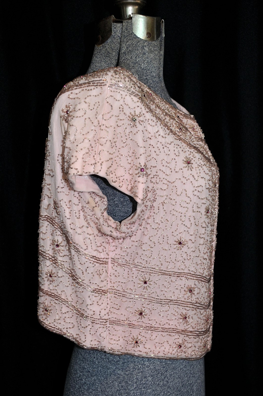 VTG 50’s 60’s Crepe Beaded Top Shell Tank SM/MED Metal Zipper Lined Blush Pink