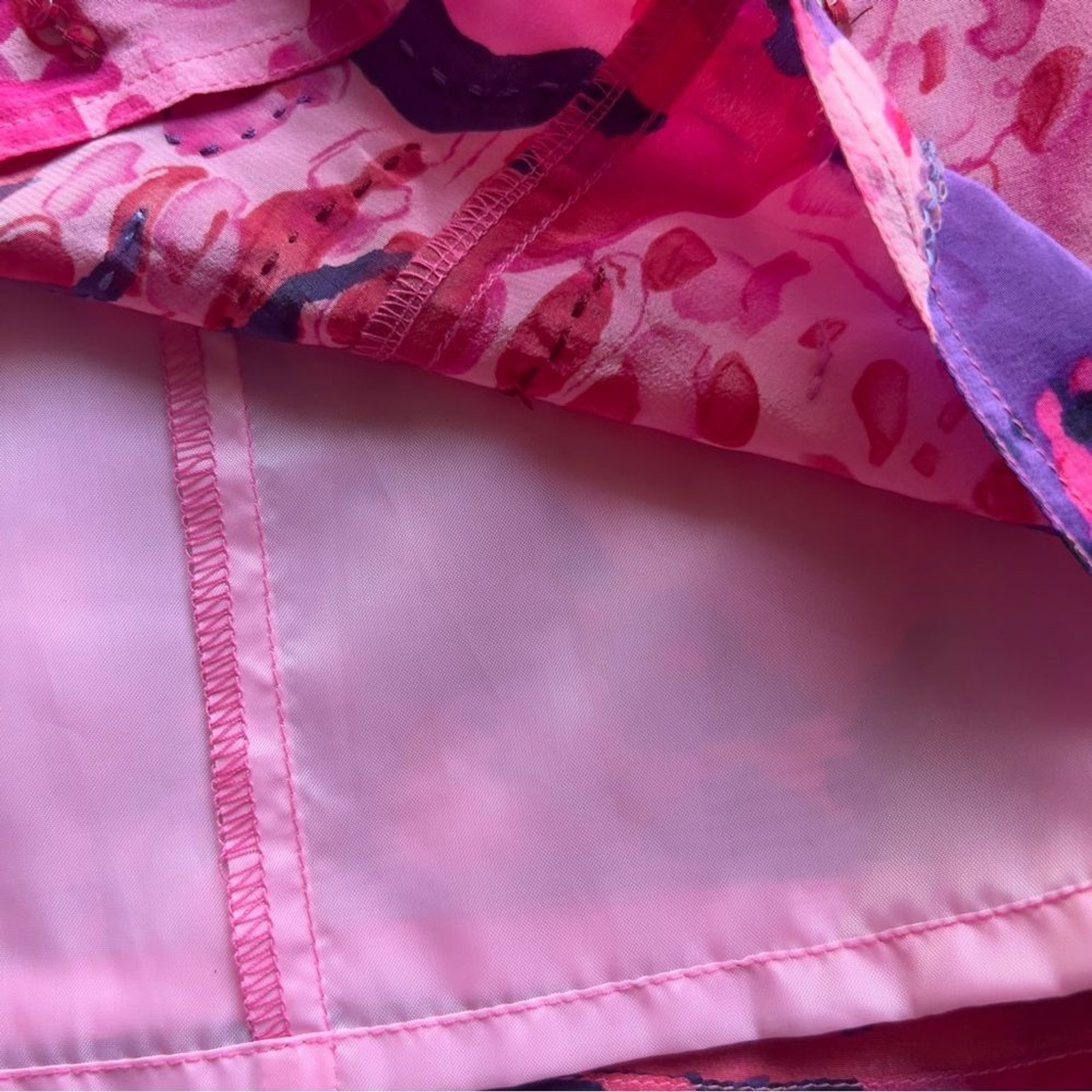 Diane Gilman Vibrant Pink floral sequined dress & Blazer 100% silk set Sz L
