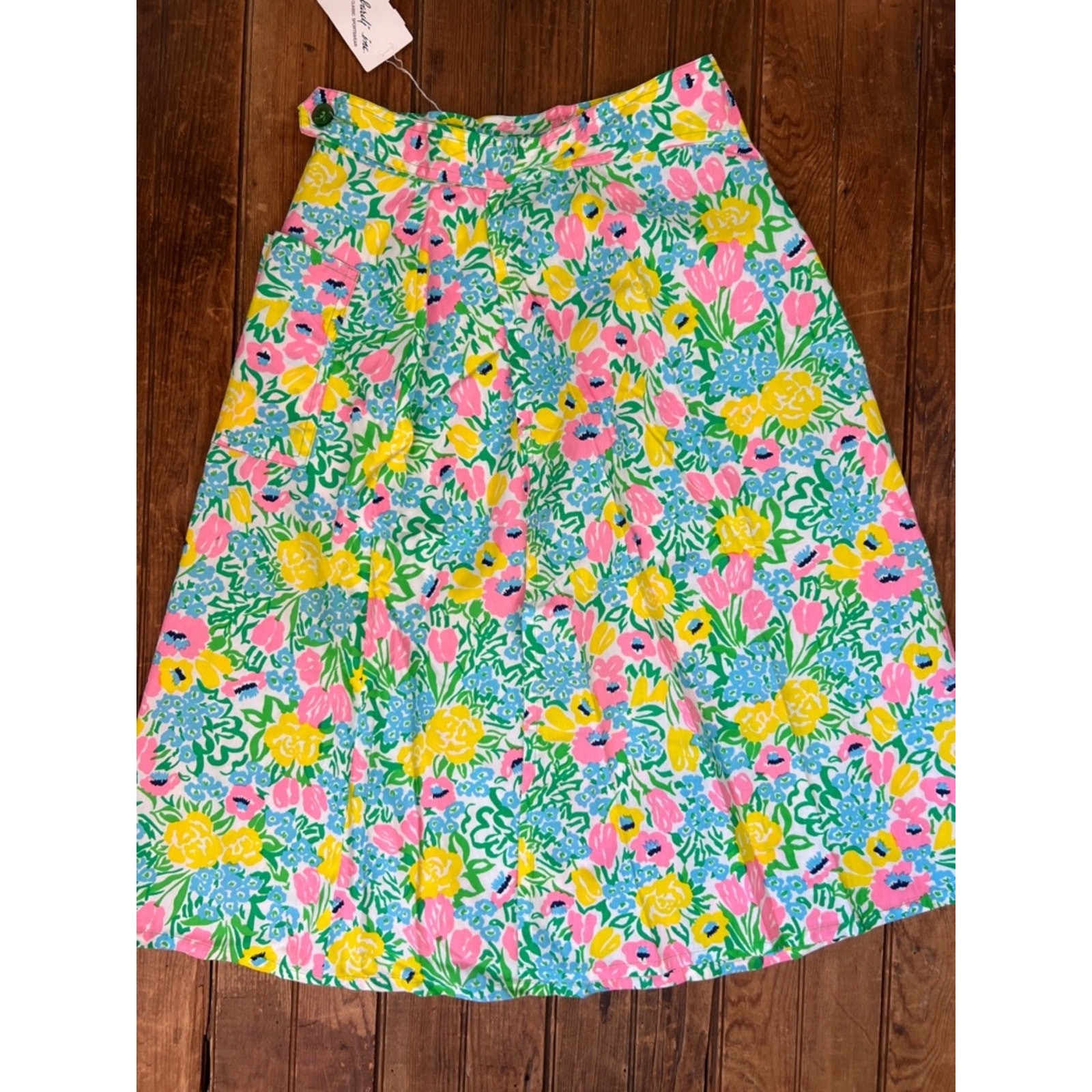 Vintage 1970s skirt by Lombardi floral wrap bright colored size small NWT New