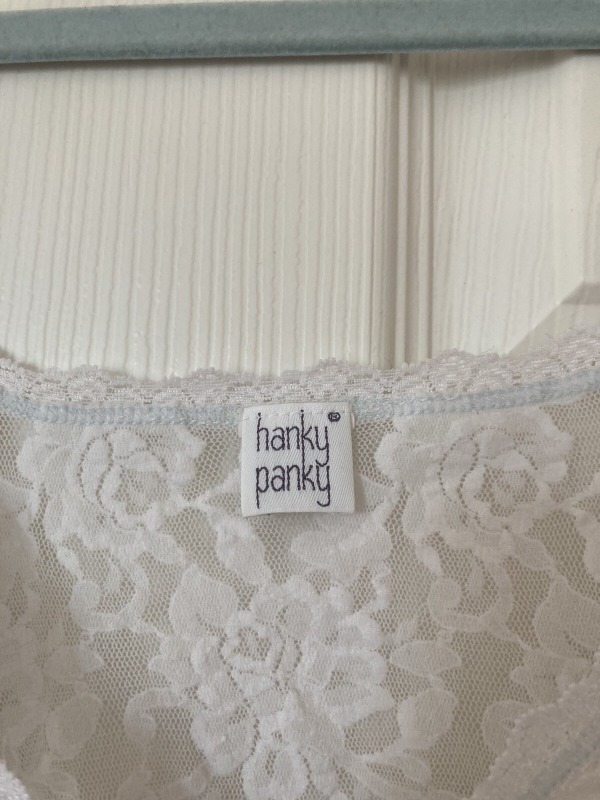 Vintage Hanky Panky Nightgown S White Blue Ribbon Accent Bridal Coquette Y2K 90s