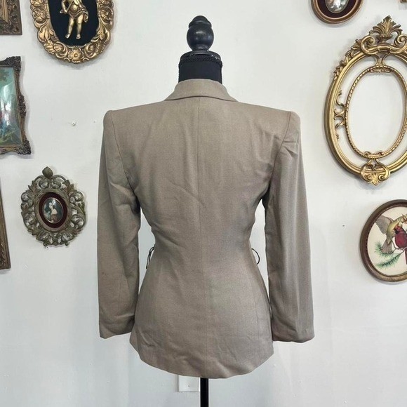 Sooooo Crazy by Rina Rossi Lace Up Side Blazer Sz Small Tan Gold Button Vintage