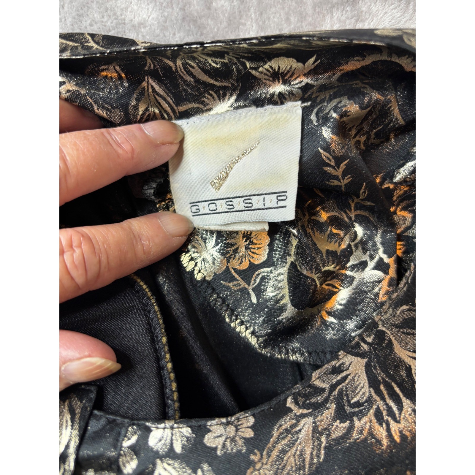 Vintage Gossip Metallic Floral Tunic and Pants Set Black Gold Silver 16W