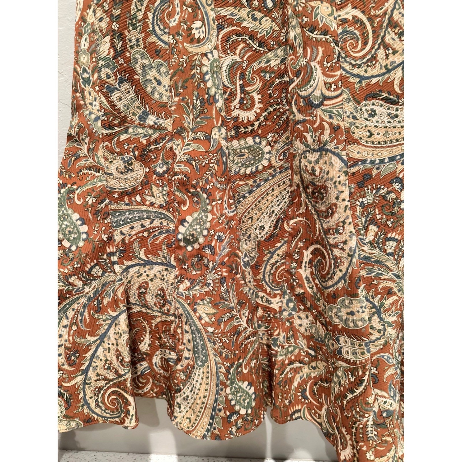 Charter Club Vintage Earth Tones Paisley Midi Skirt 8P Boho Cottagecore Nature