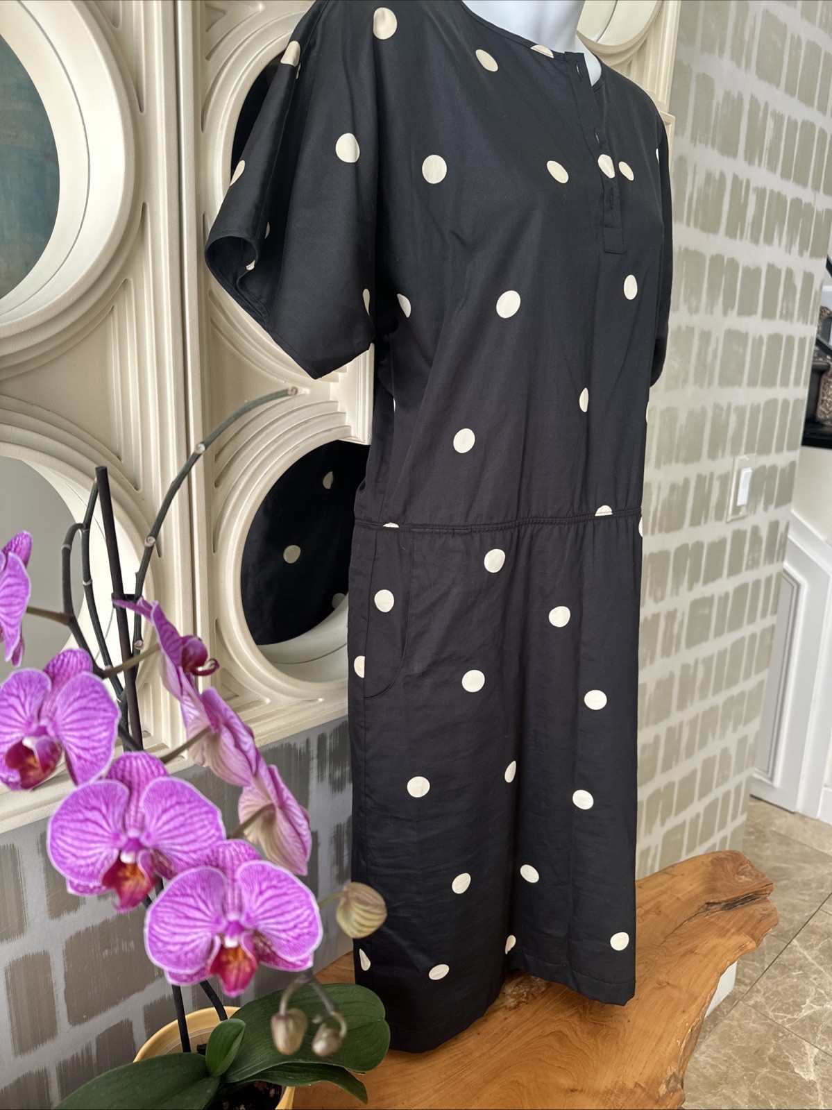 Arnys Paris Rare 60s Women’s Black & White Polkadot Cotton Poplin Day Dress 36