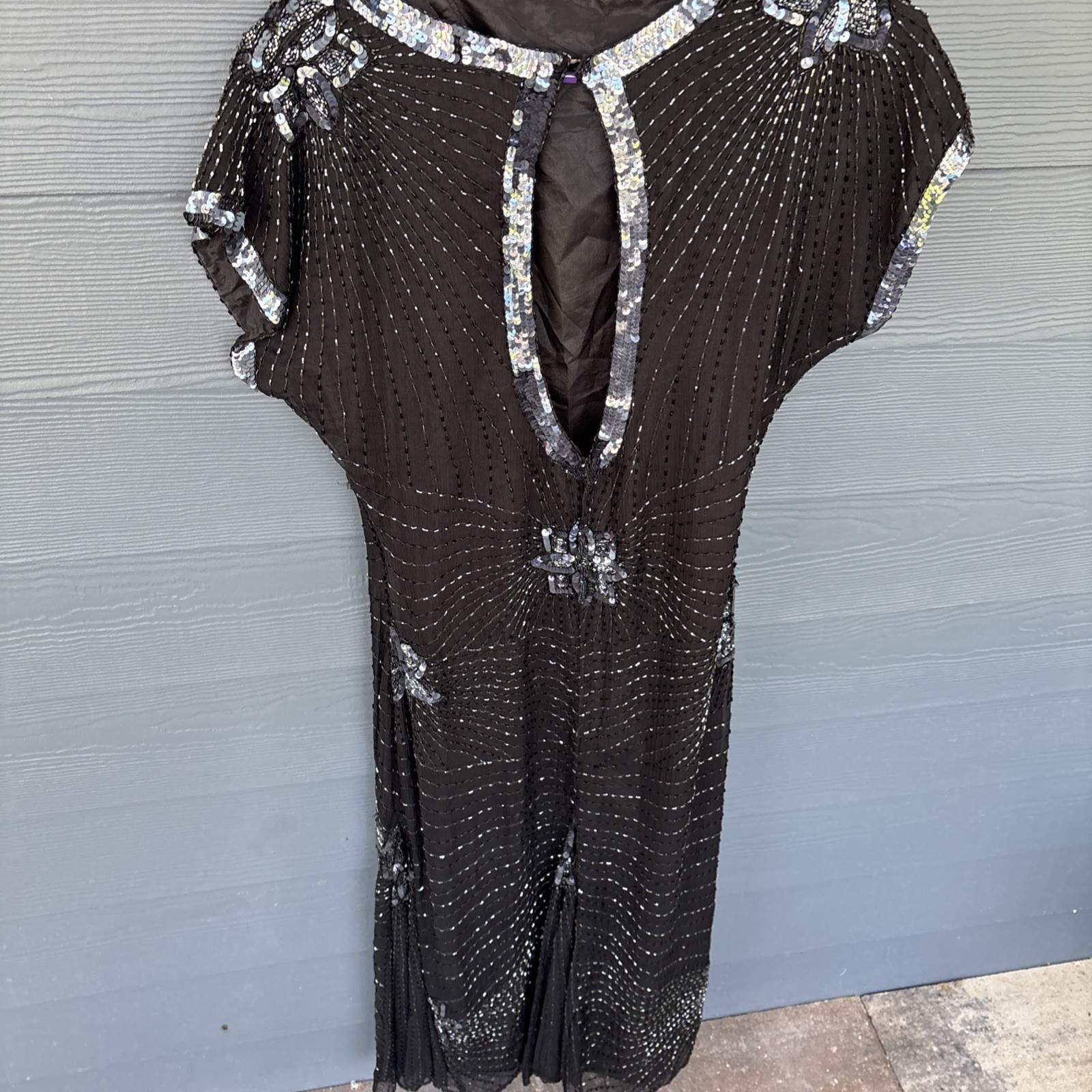 Vintage John Charles London Evening Gown Dress, Black Beaded Sequins, Size US-6