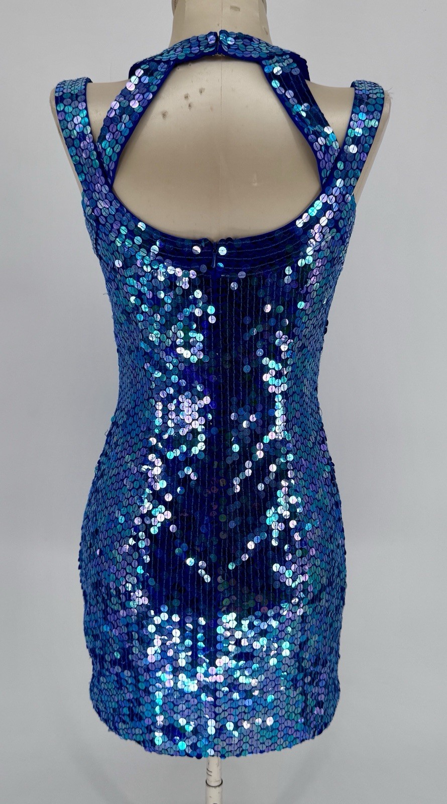 VTG 90s Niteline Della Roufogali Sequin Dress Blue Purple Iridescent Prom Glam 4