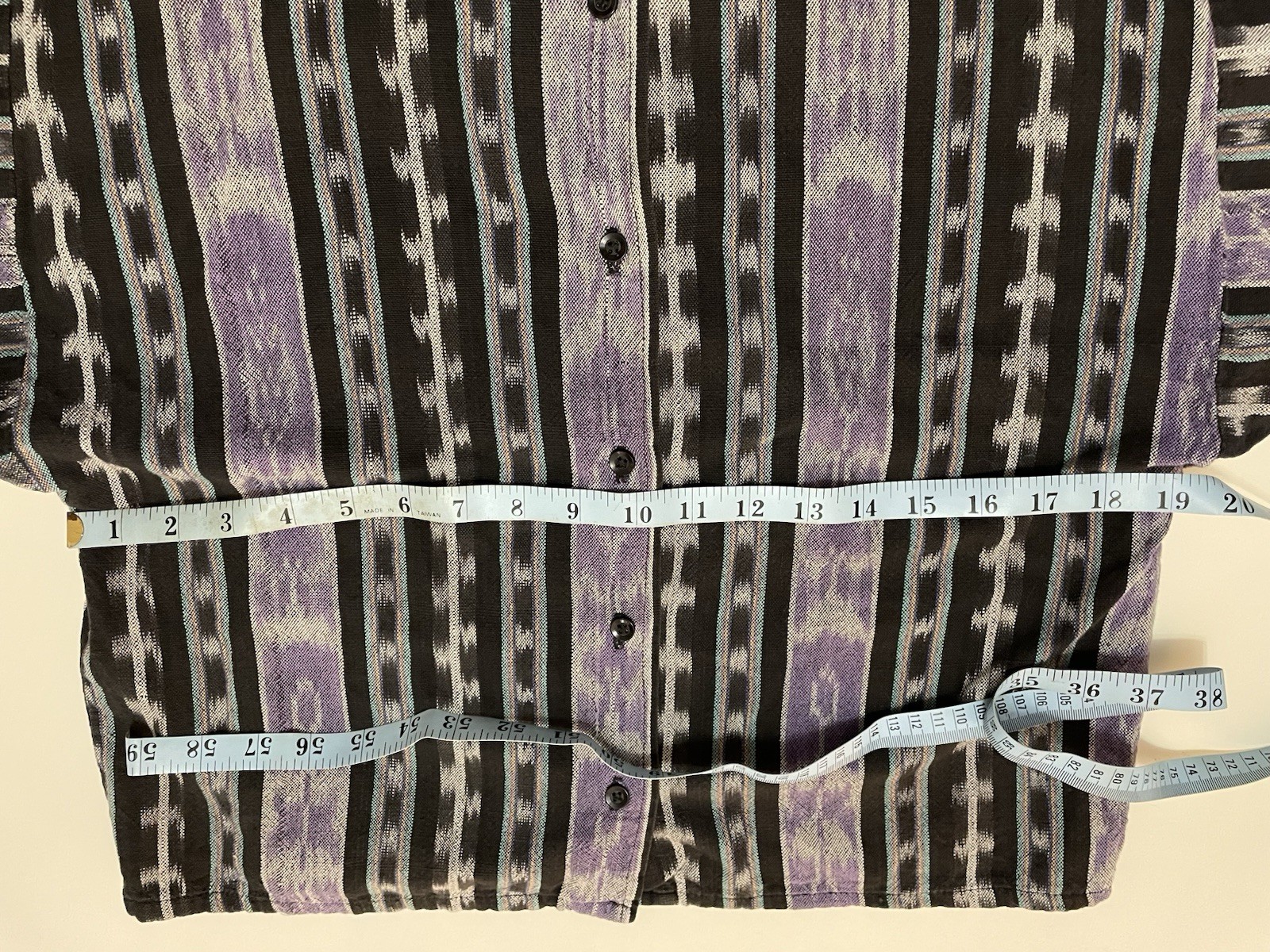 Vintage 80s Ikat Aztec EL HUARACHE Hand Woven Cotten Hippie Boxy Shirt Top med