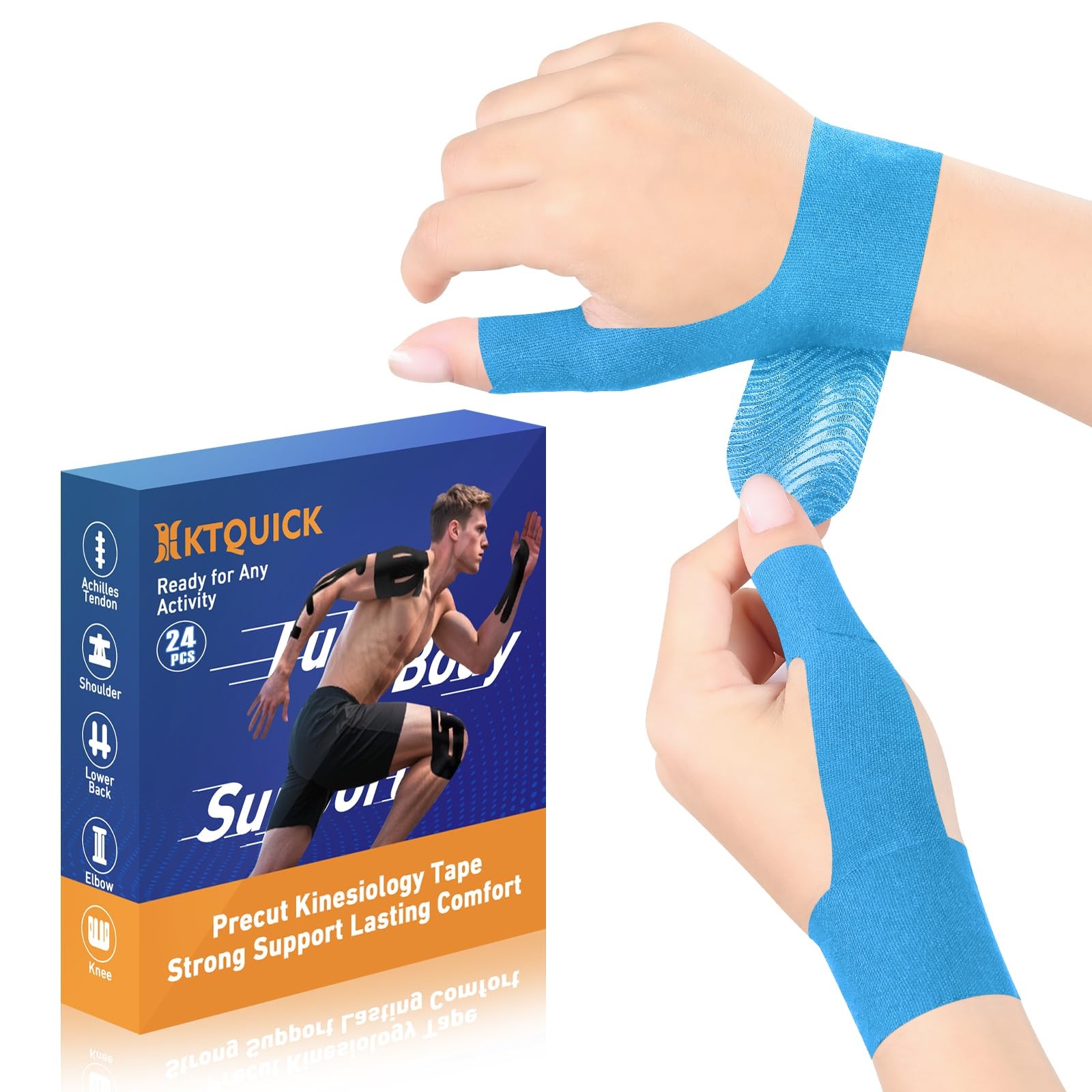 KTQUICK Precut Waterproof Hypoallergenic Latex-Free Kinesiology Tape for Thumb W