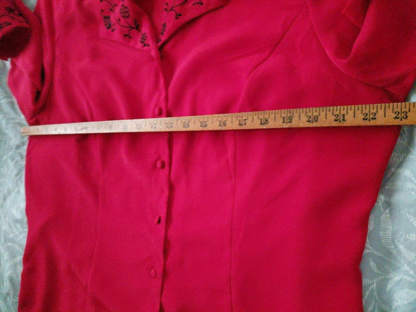 NWT VTG Sears~Modern Essentials ~ Long Sleeve Blouse,Sz 18Red w/Black Embroidery